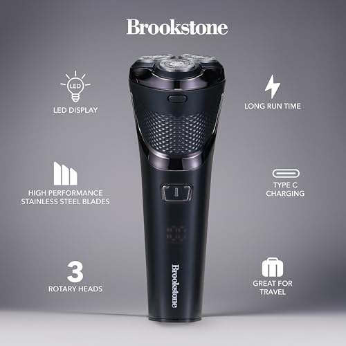 brookstone-3-head-rotary-shaver-rechargeable-t-blade-groomer-led-display-black image 8