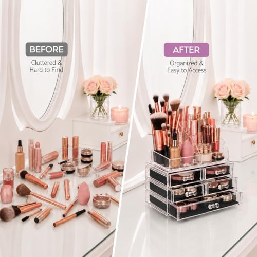 brookstone-makeup-organizer-countertop-acrylic-cosmetic-storage-with-drawers-cle image 8