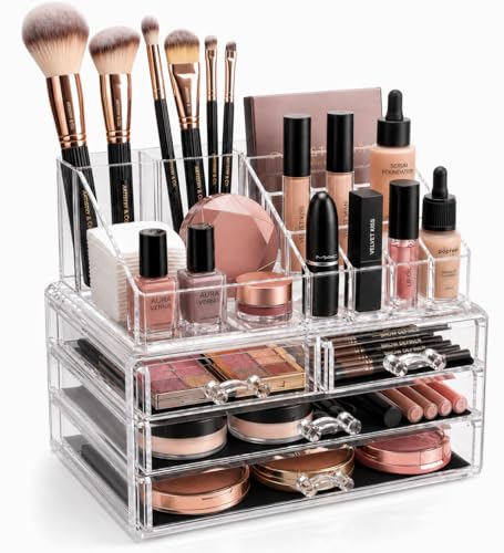 brookstone-makeup-organizer-countertop-acrylic-cosmetic-storage-with-drawers-cle image 7