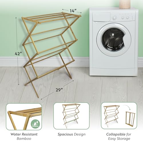 brookstone-eco-friendly-bamboo-drying-rack-collapsible-laundry-clothes-hanger-wi image 8