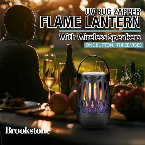 brookstone-uv-bug-zapper-flame-lantern-with-wireless-speaker-3-in-1-outdoor-indo image 8