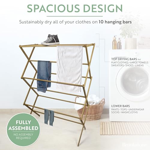 brookstone-eco-friendly-bamboo-drying-rack-collapsible-laundry-clothes-hanger-wi image 7