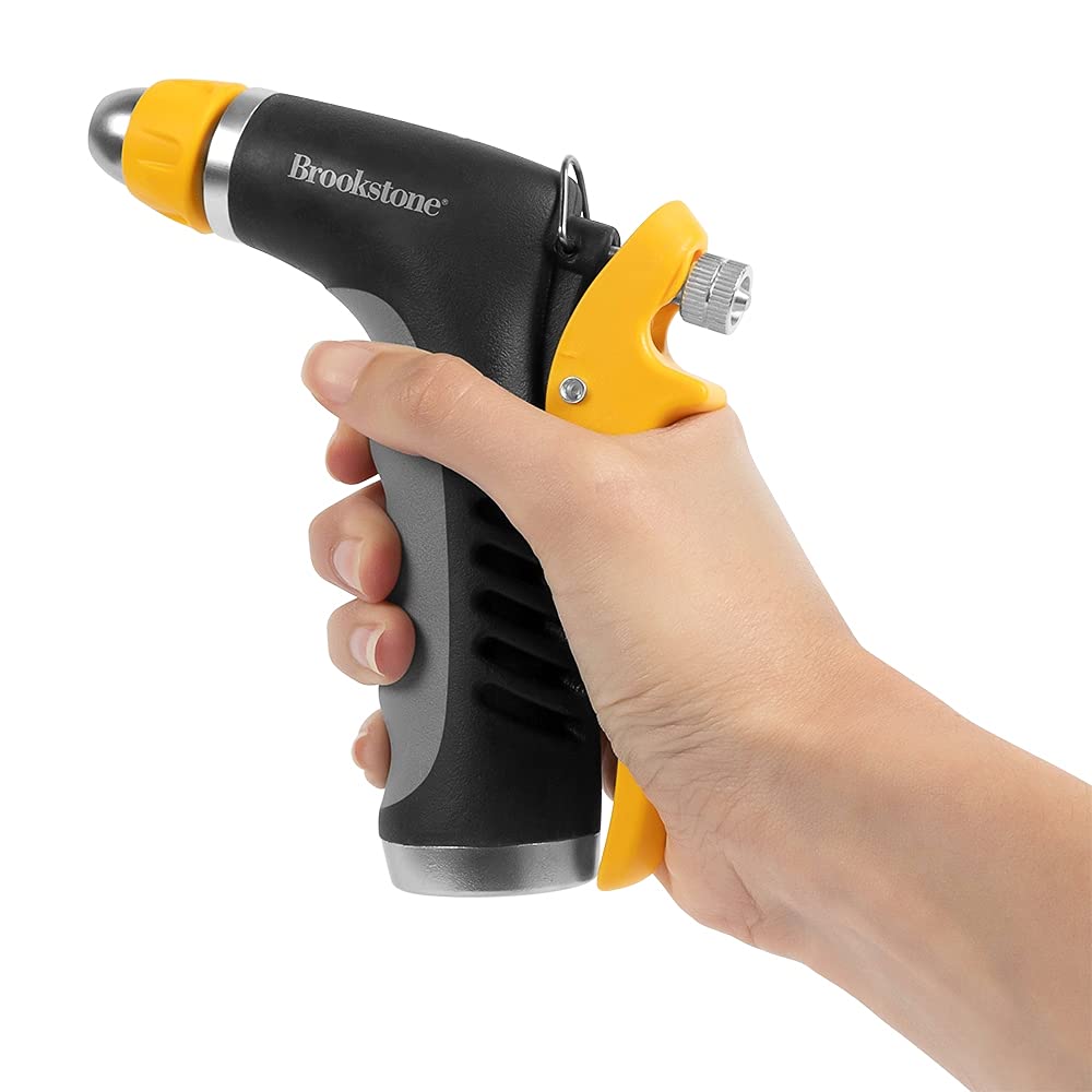 brookstone-metal-pistol-garden-hose-nozzle-2-pattern-adjustable-sprayer-with-rub image 2