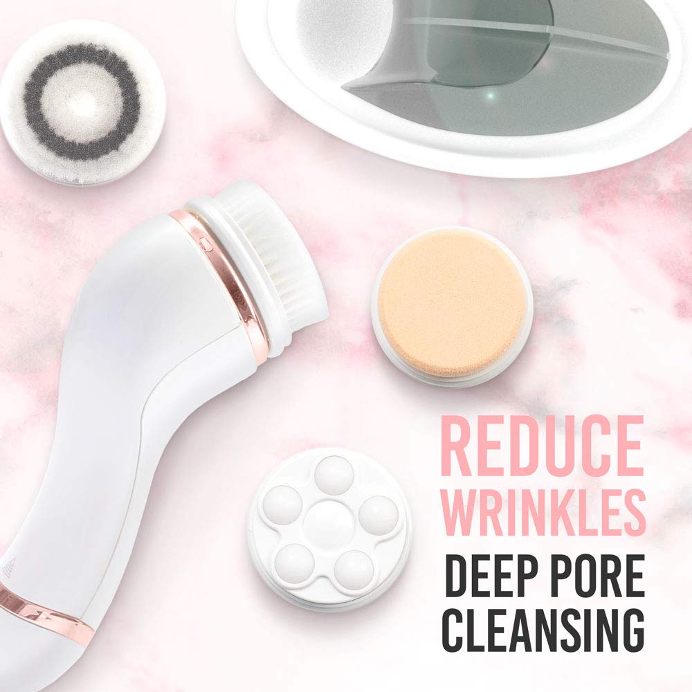 brookstone-6-piece-sonic-facial-cleansing-system-with-4-brush-heads-water-resist image 3