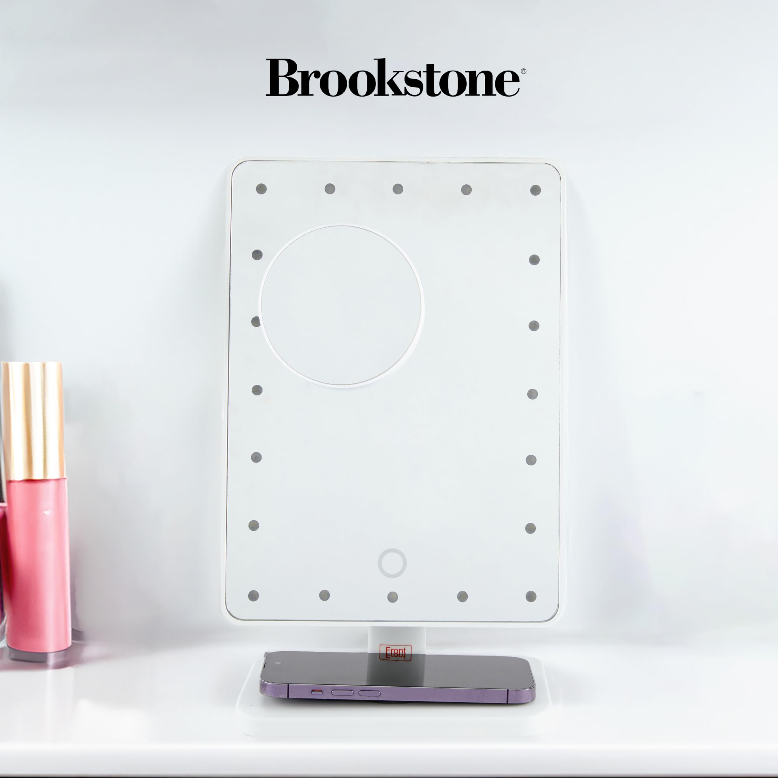 brookstone-light-up-vanity-mirror-with-bluetooth-speaker-and-makeup-organizer-ad image 5