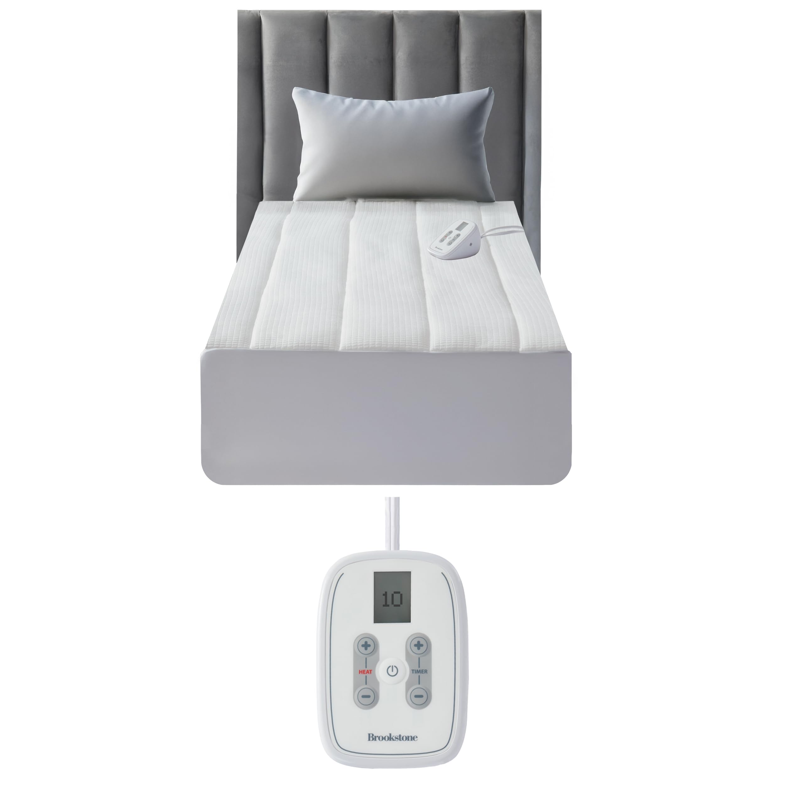 brookstone-matelass-knit-heated-mattress-pad-twin-size-10-heat-settings-auto-shu image 1
