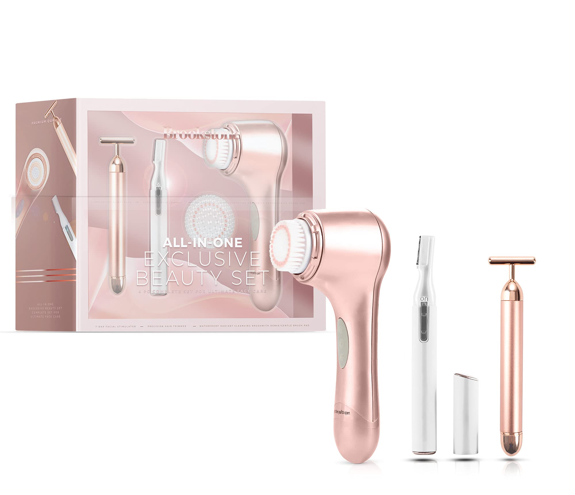 brookstone-3-in-1-rose-gold-facial-skin-care-set-with-cleansing-brush-t-bar-mass image 2
