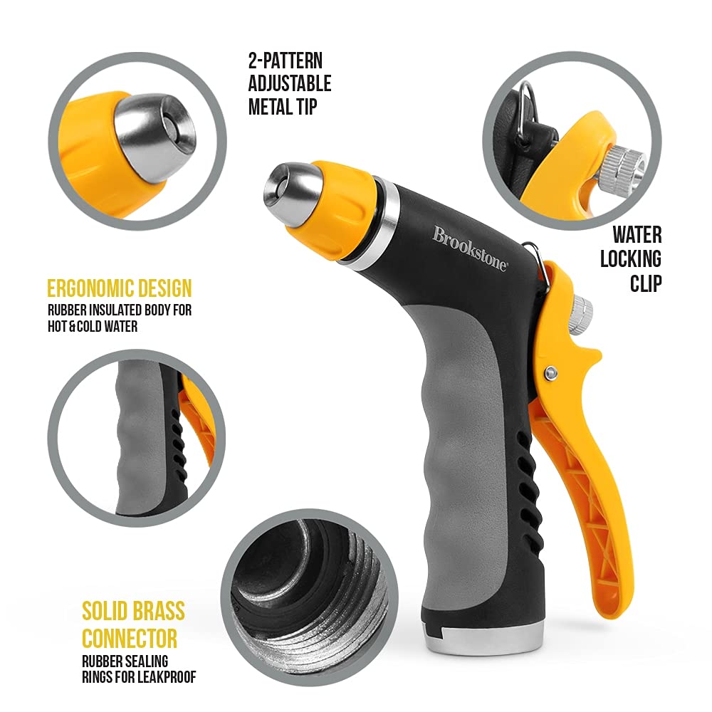 brookstone-metal-pistol-garden-hose-nozzle-2-pattern-adjustable-sprayer-with-rub image 3
