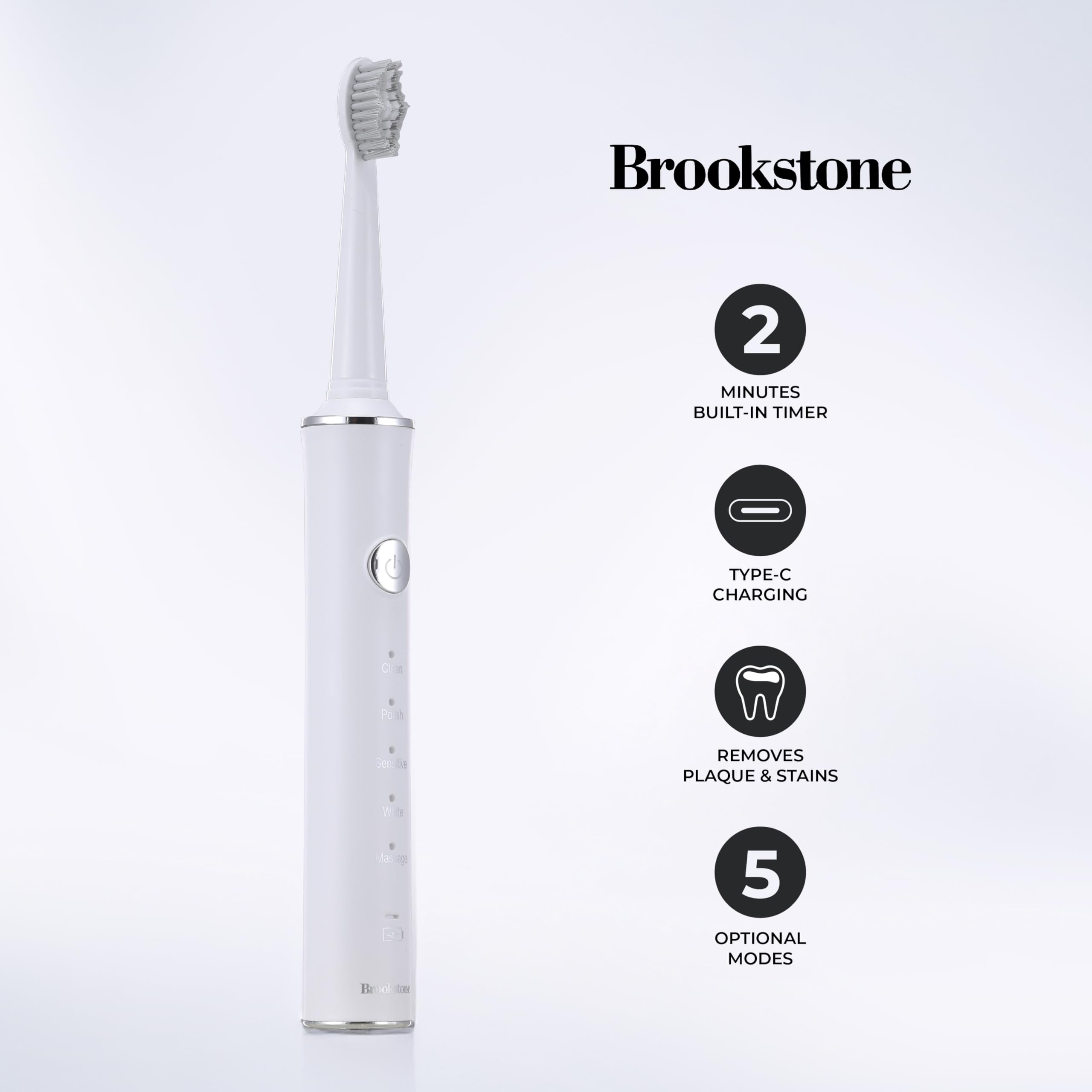 brookstone-sonic-electric-power-toothbrush-5-brushing-modes-with-2-minute-timer- image 2