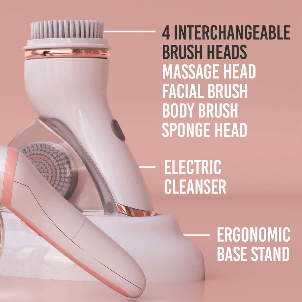 brookstone-6-piece-sonic-facial-cleansing-system-with-4-brush-heads-water-resist image 4