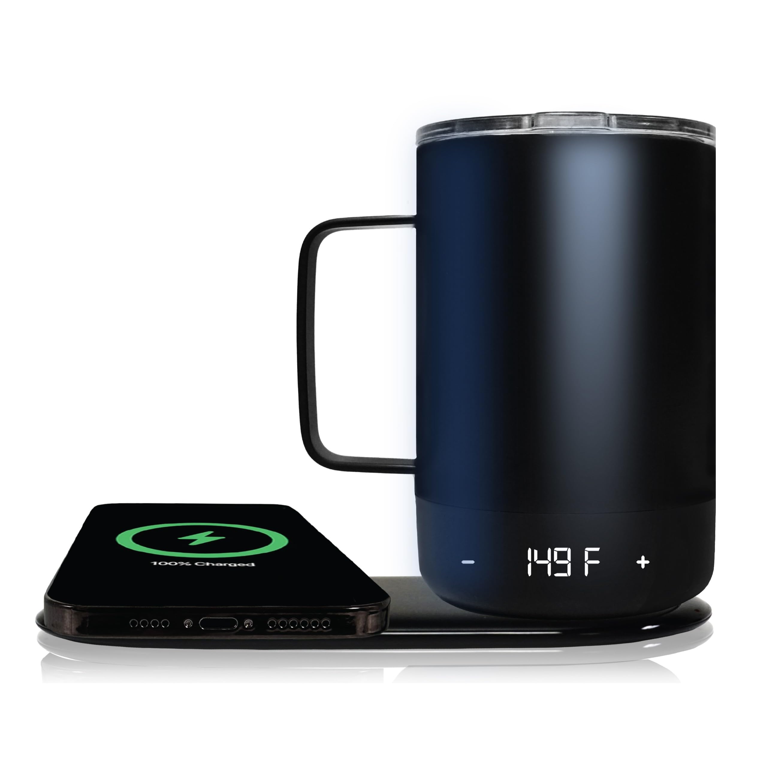 brookstone-smart-self-heating-travel-mug-wireless-phone-charging-station-11-oz-t image 1