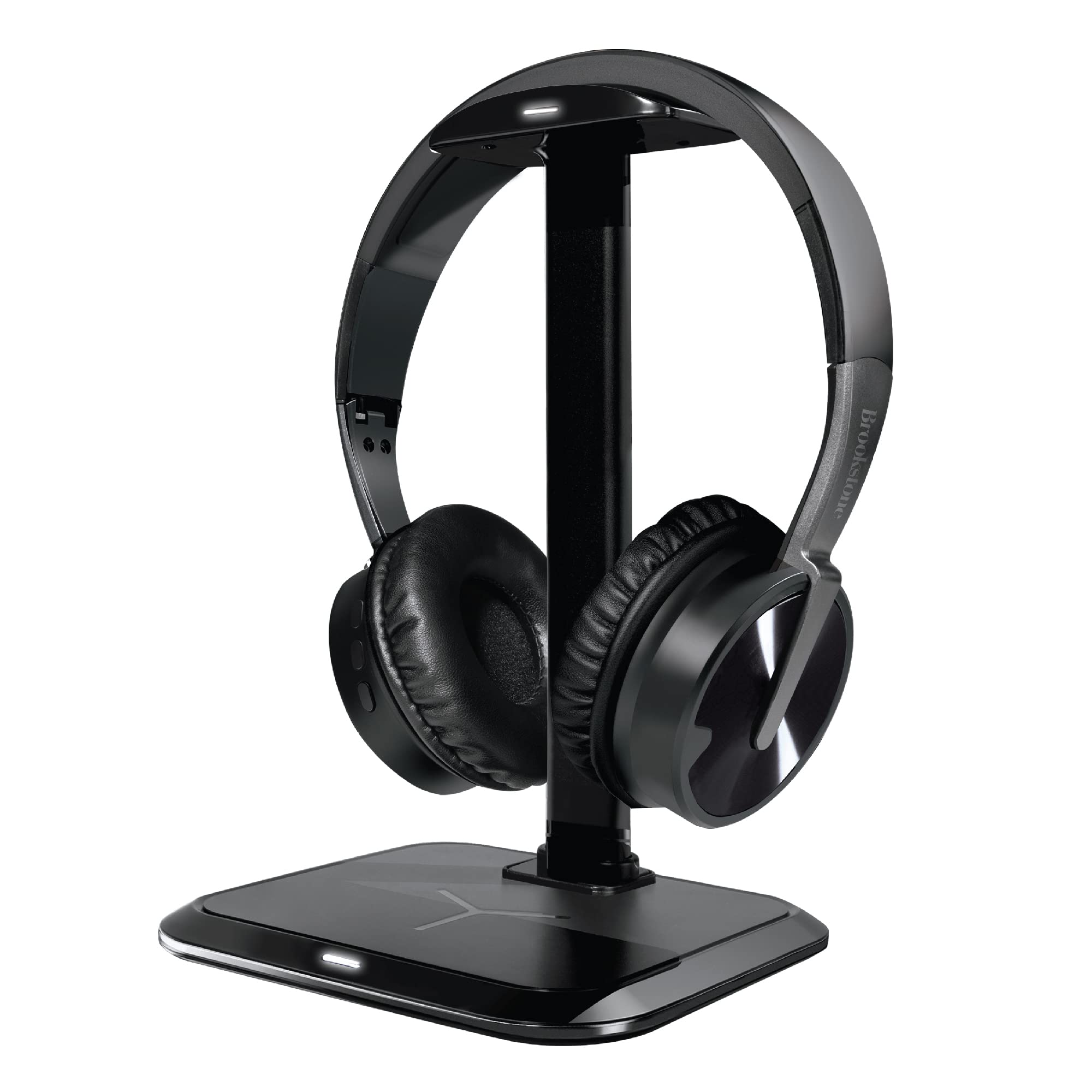 brookstone-dual-qi-charging-stand-with-wireless-bluetooth-headphones-usb-c-charg image 1