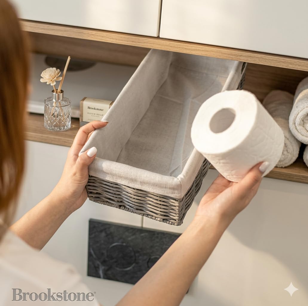 brookstone-over-the-toilet-tank-wicker-storage-basket-set-2-pack-grey-with-fabri image 5