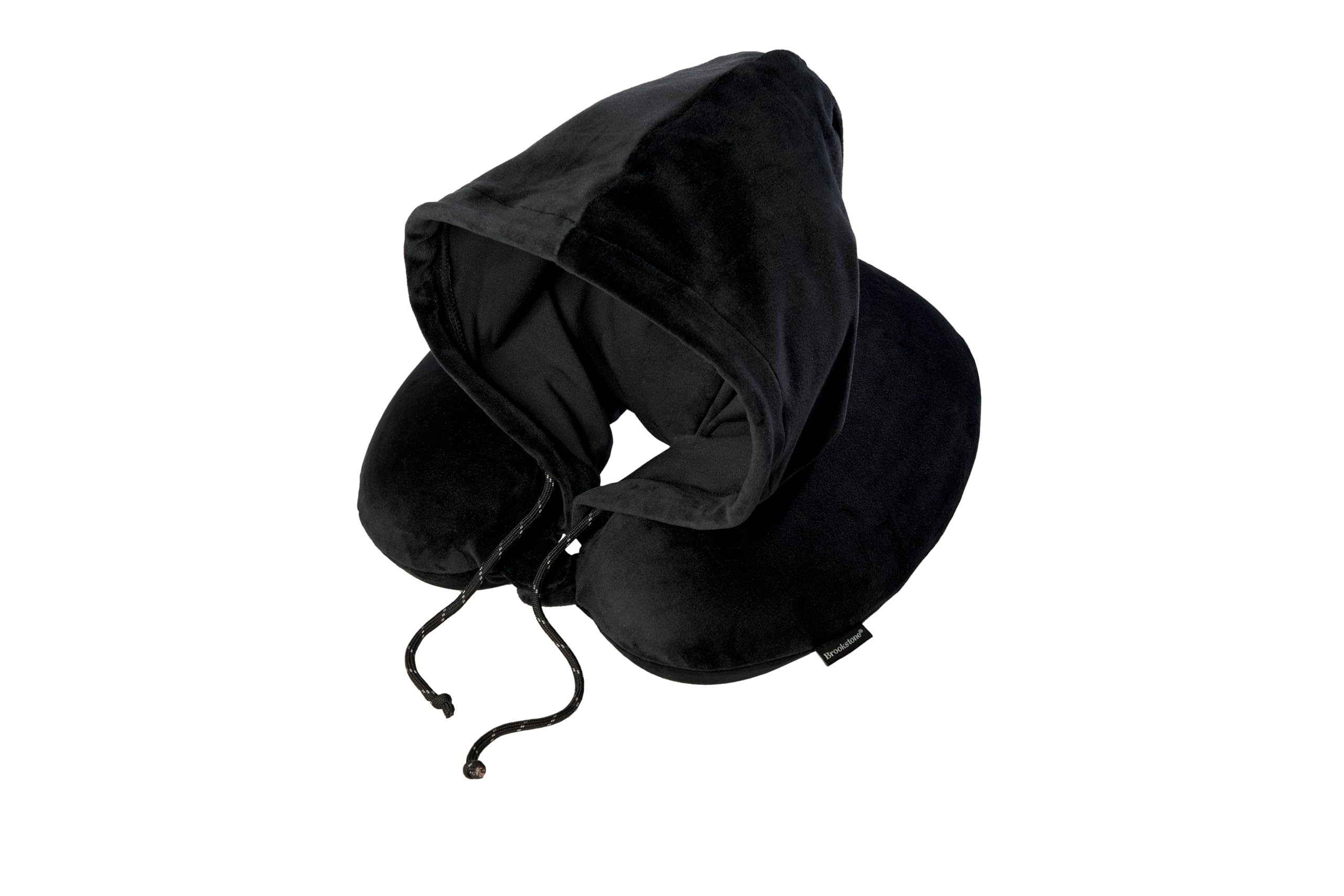 brookstone-neck-travel-pillow-u-shaped-memory-foam-hooded-neck-pillow-with-snap- image 1