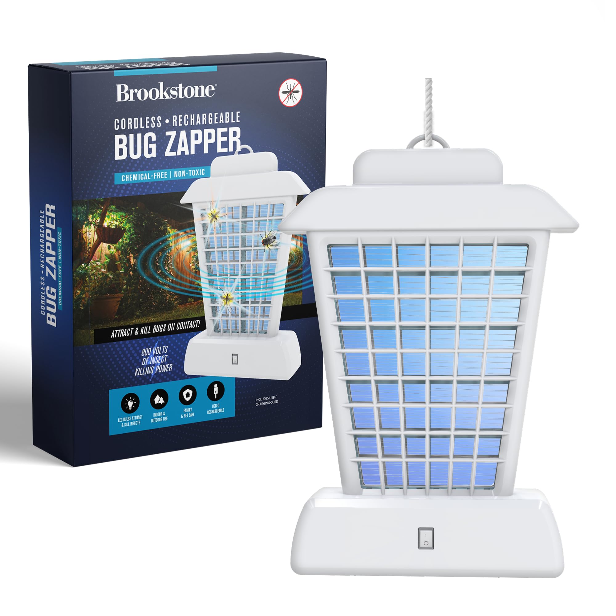 brookstone-lantern-bug-zapper-cordless-rechargeable-with-800v-grid-and-4-uv-leds image 1