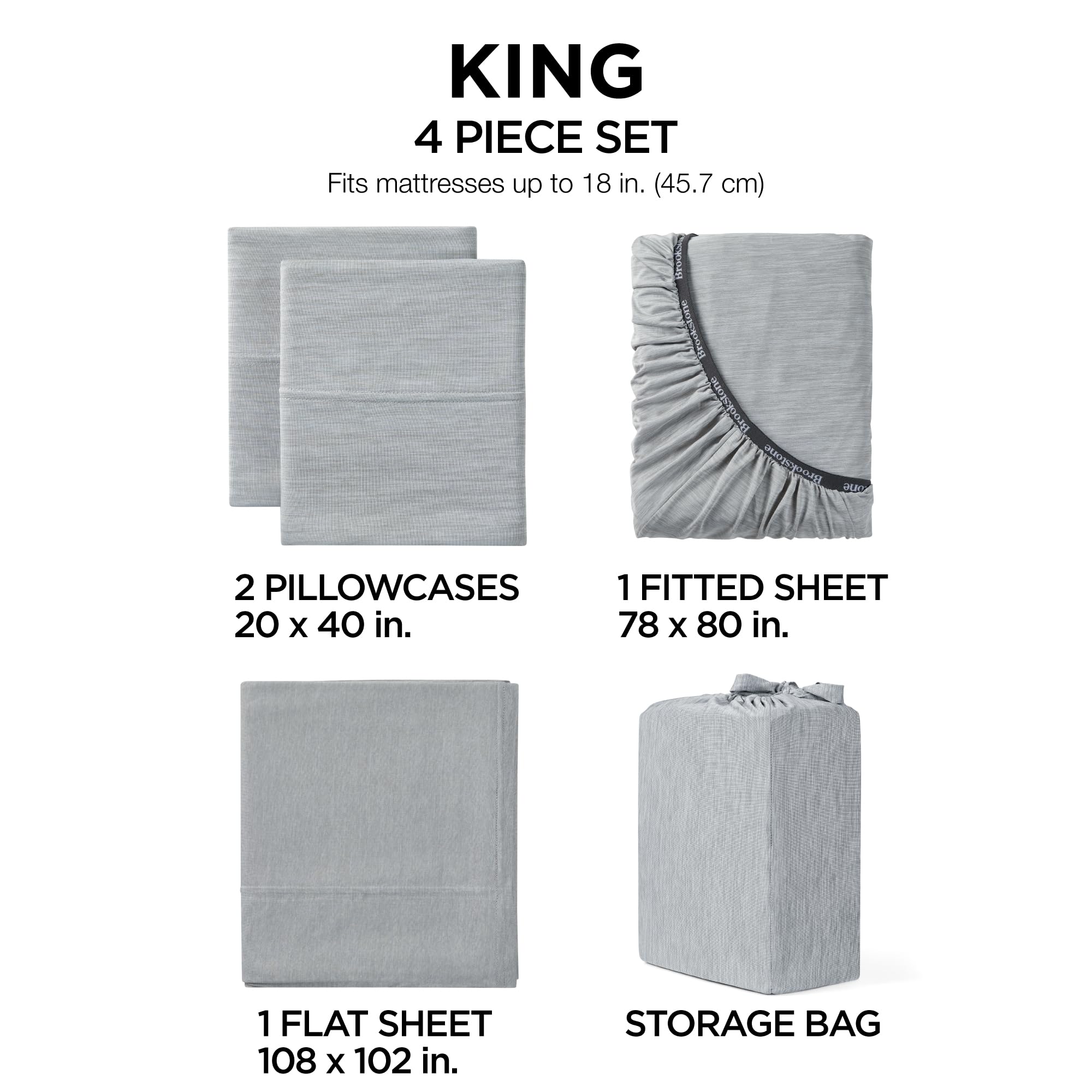 brookstone-heathered-knit-moisture-wicking-king-sheet-set-cooling-breathable-fab image 6