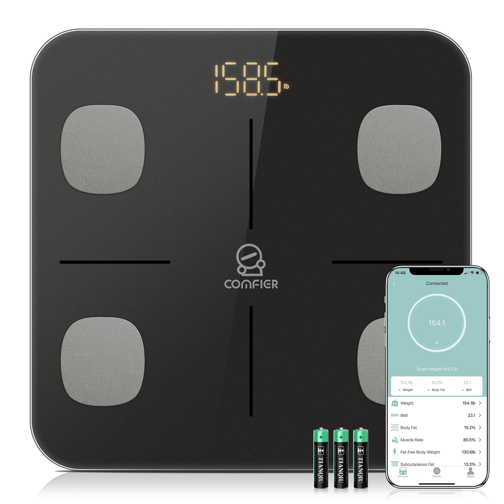 comfier-smart-body-fat-scale-accurate-digital-bathroom-scale-with-app-14-body-co image 1