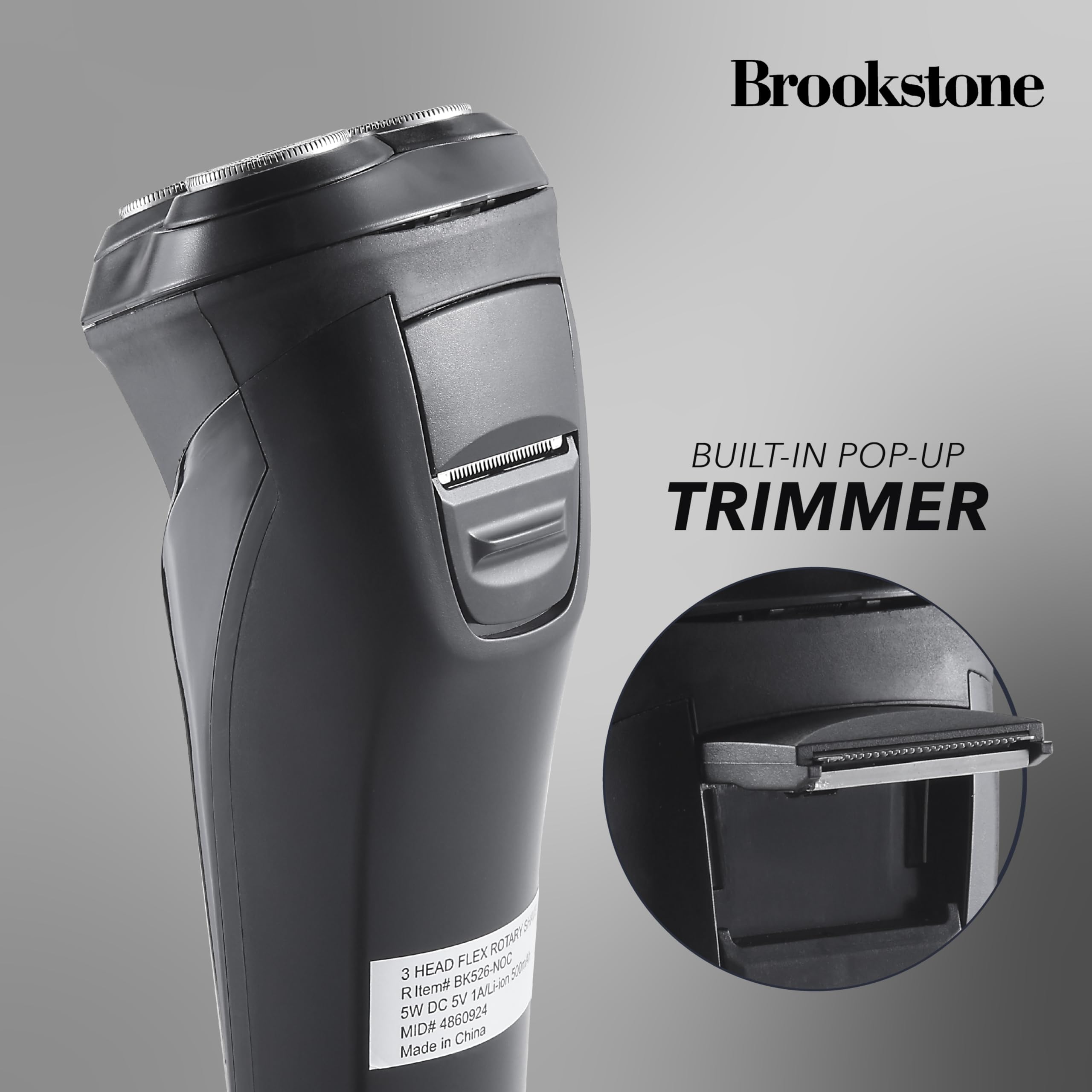 brookstone-3-head-flex-rotary-shaver-pivoting-heads-rechargeable-wet-dry-waterpr image 5