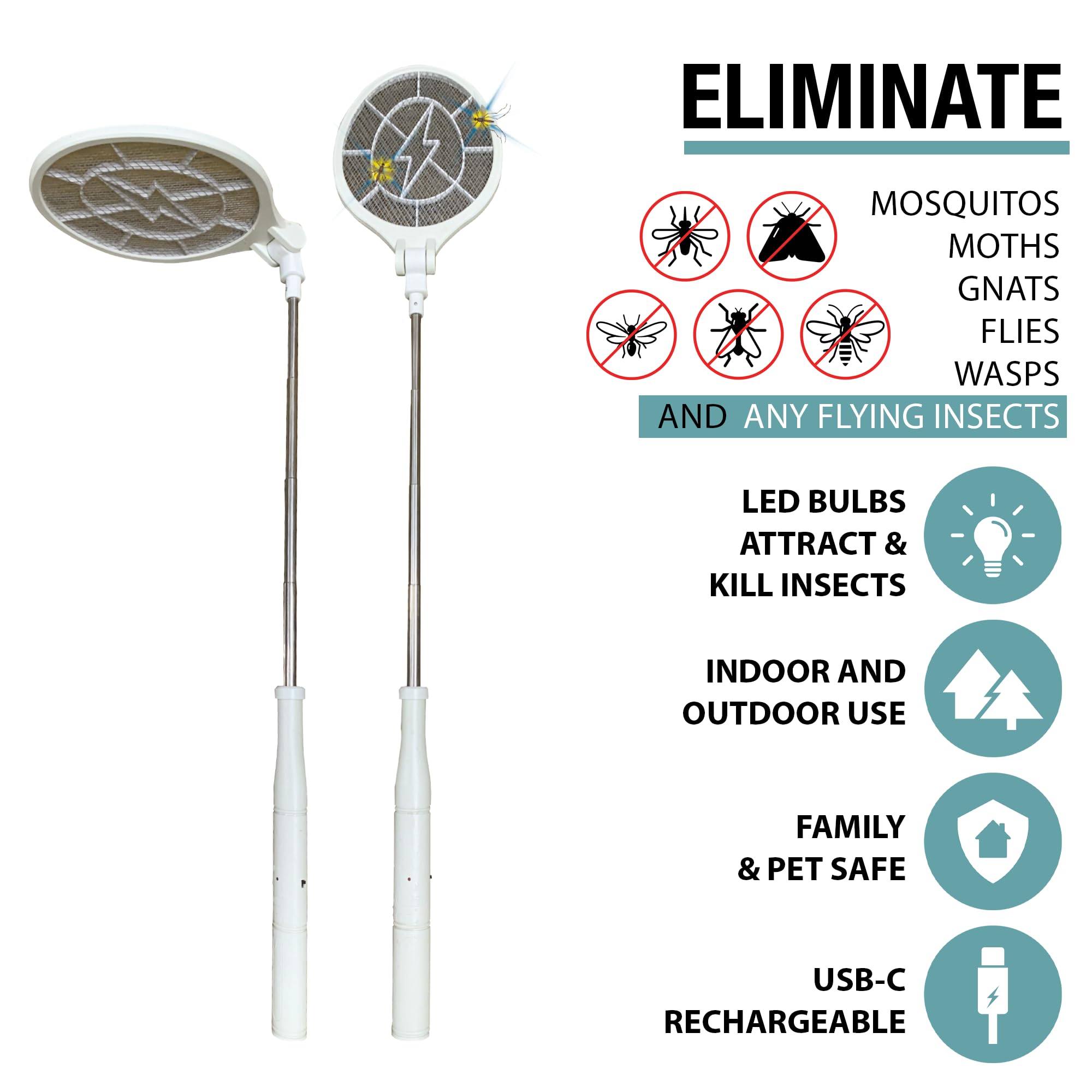 brookstone-electric-bug-zapper-racket-3000v-stainless-steel-grid-collapsible-ext image 2