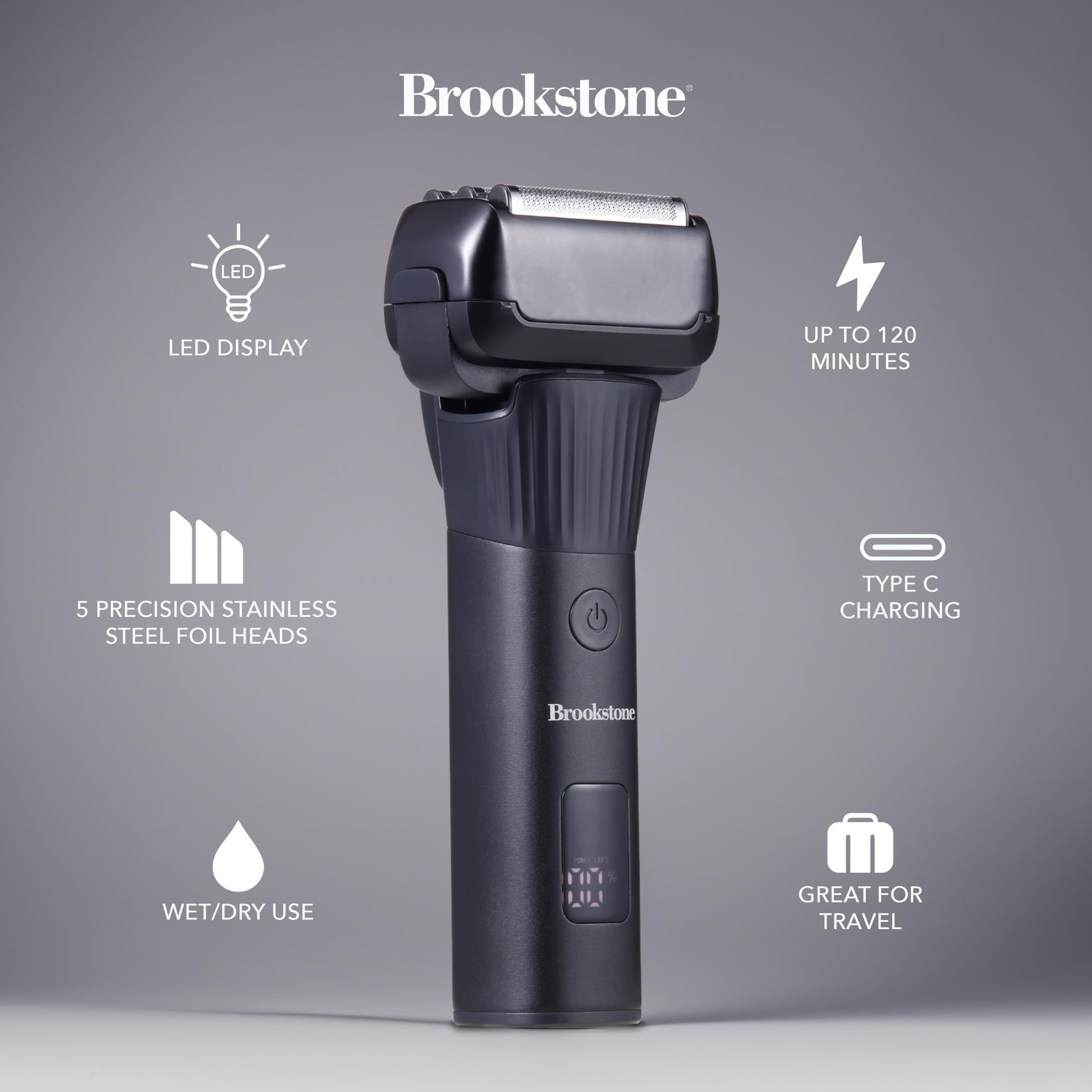 brookstone-5-head-foil-shaver-cordless-electric-razor-with-lcd-battery-display-w image 2