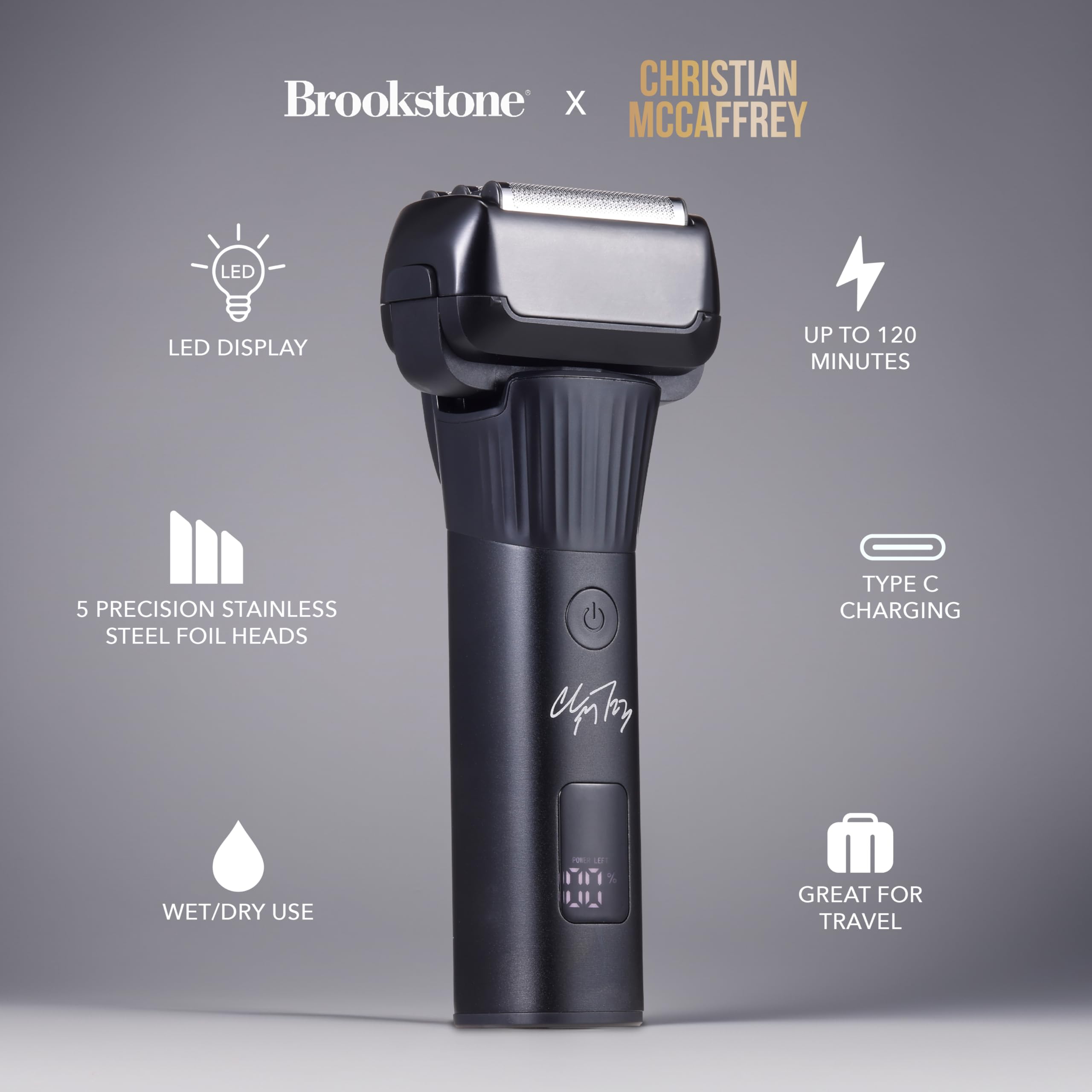 brookstone-5-head-foil-shaver-cordless-rechargeable-wet-dry-lcd-display-black image 2