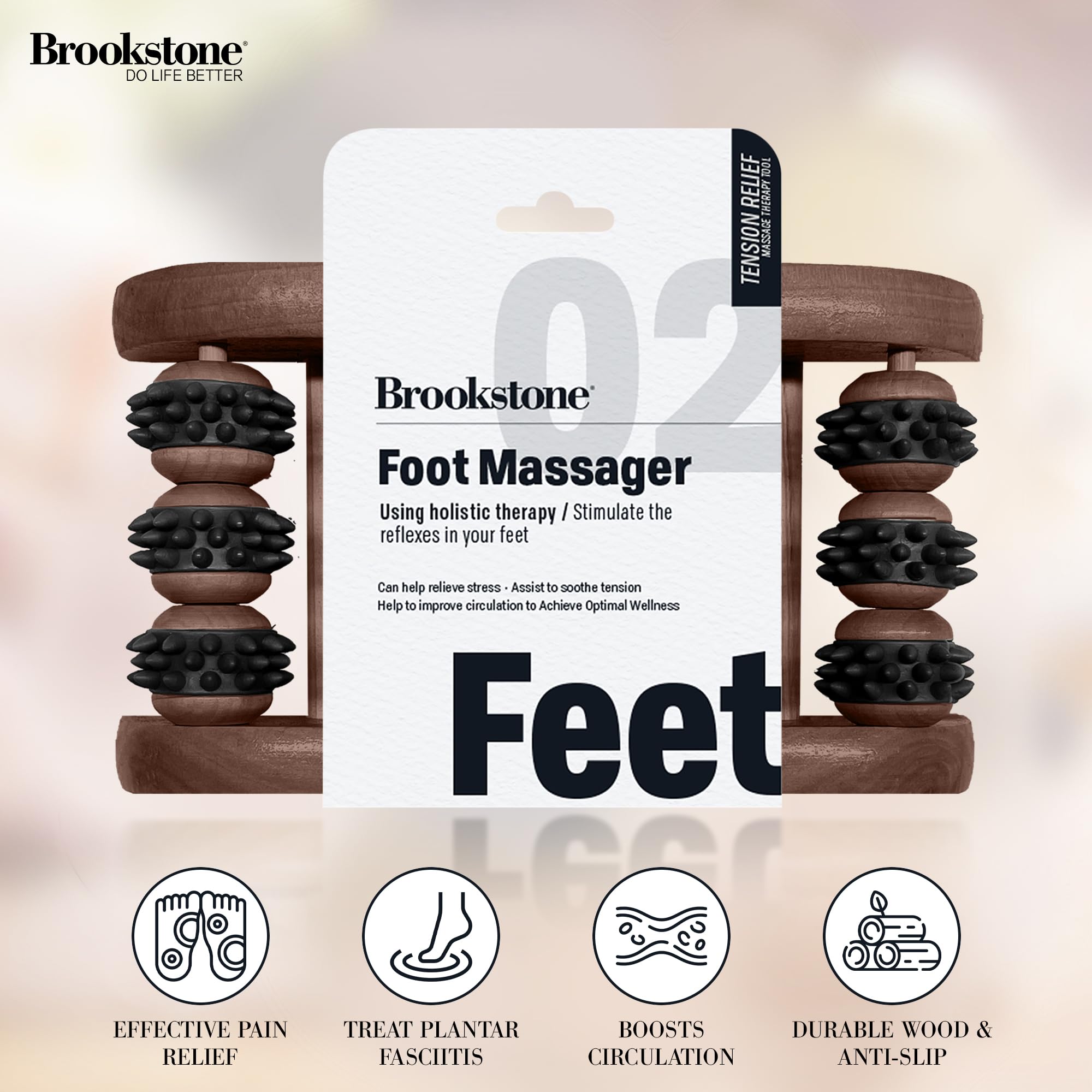 brookstone-wood-foot-roller-massager-for-plantar-fasciitis-relief-handheld-refle image 2