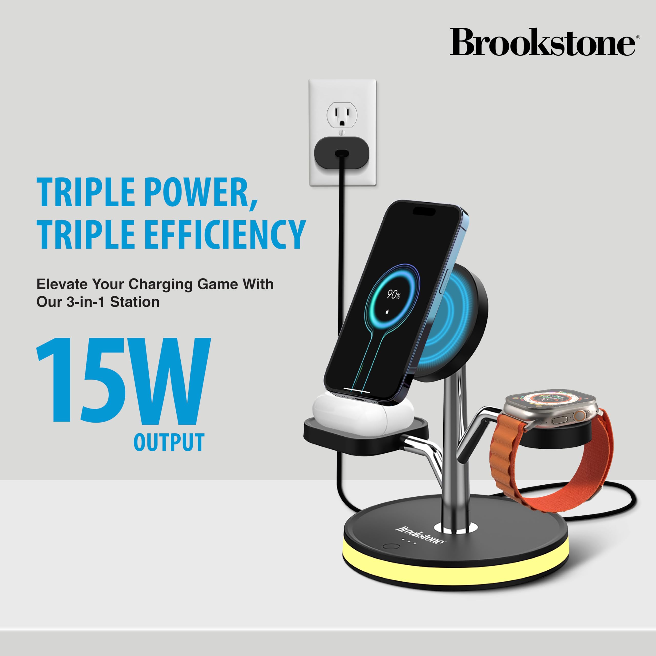 brookstone-3-in-1-wireless-charging-station-for-magsafe-fast-charges-iphone-appl image 2