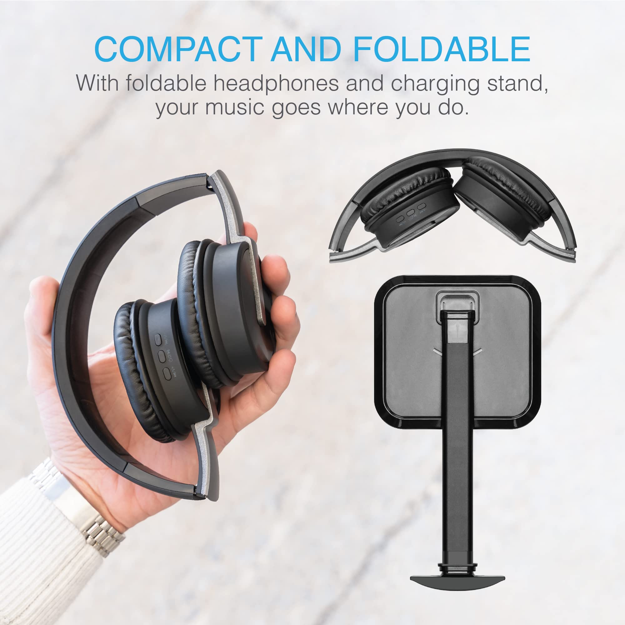 brookstone-dual-qi-charging-stand-with-wireless-bluetooth-headphones-usb-c-charg image 5