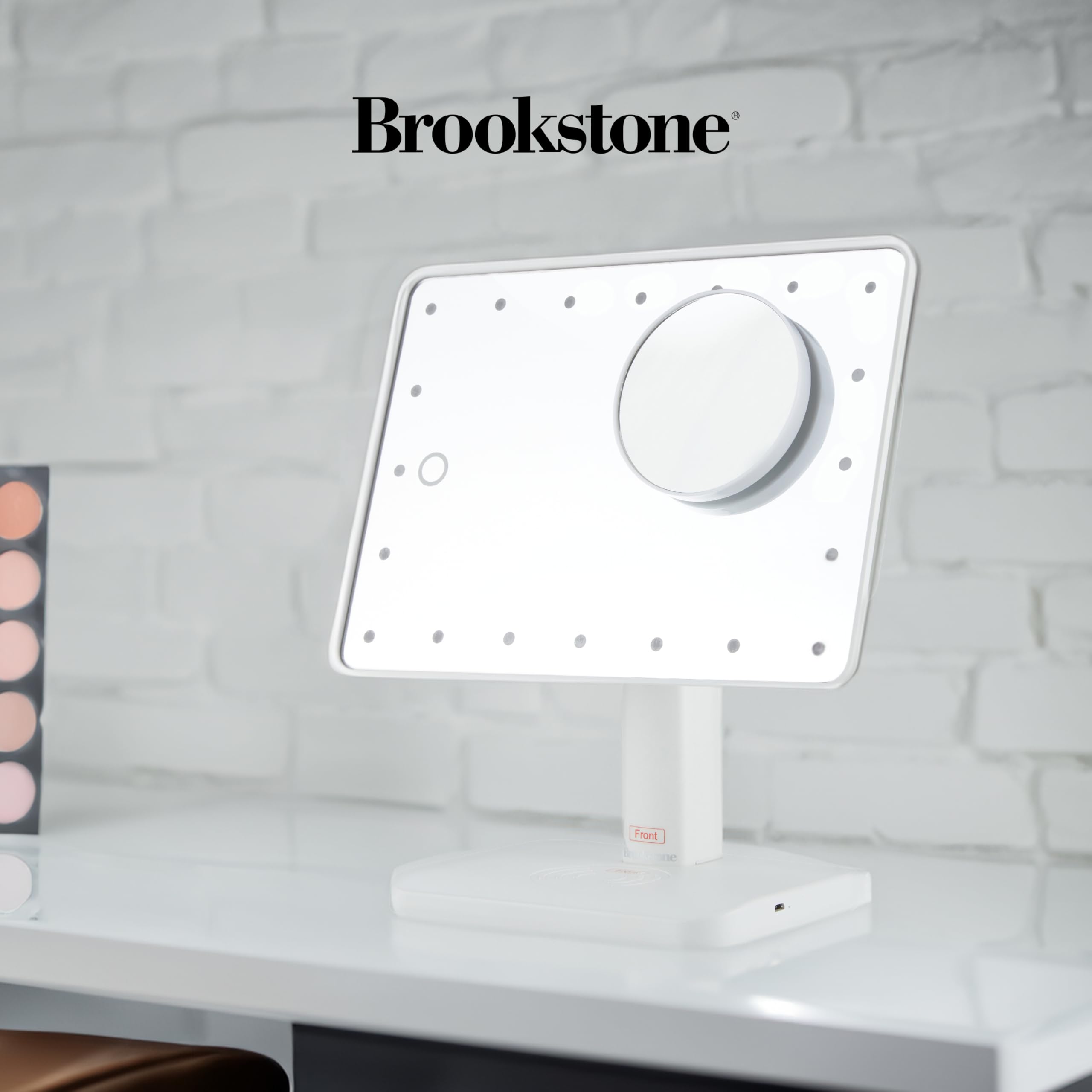 brookstone-light-up-vanity-mirror-with-bluetooth-speaker-and-makeup-organizer-ad image 4