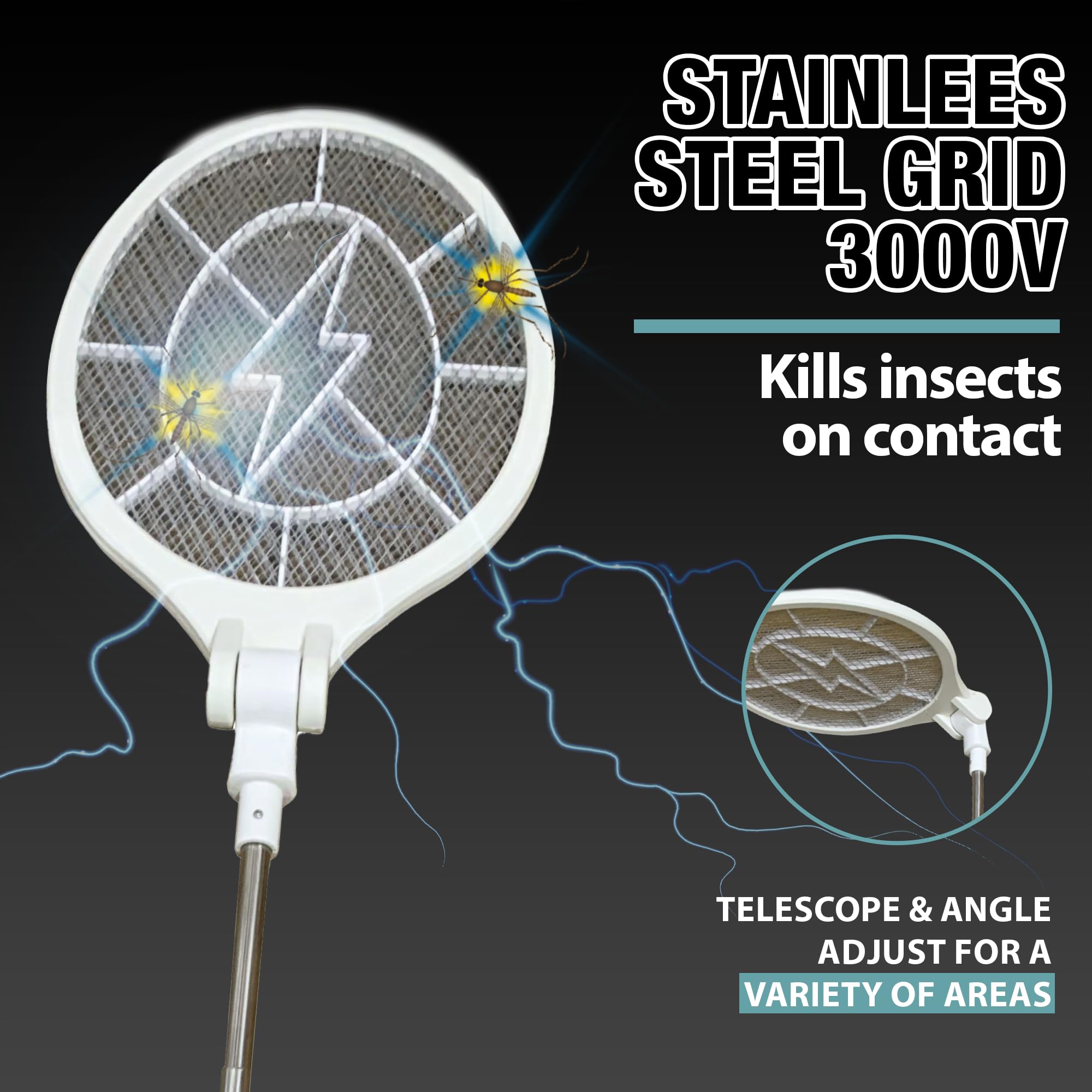 brookstone-electric-bug-zapper-racket-3000v-stainless-steel-grid-collapsible-ext image 4