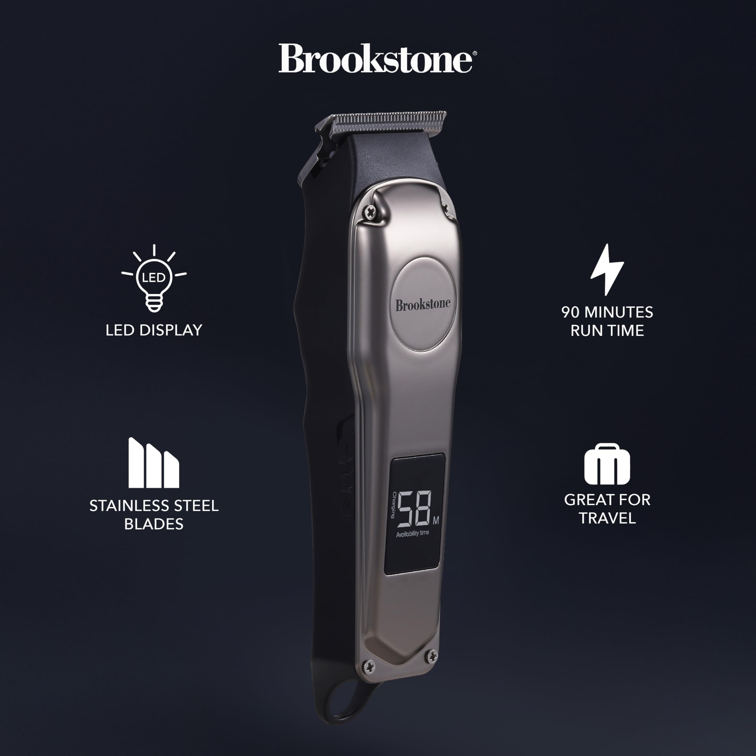 brookstone-metallic-cordless-t-blade-hair-clipper-precision-cutting-with-recharg image 2