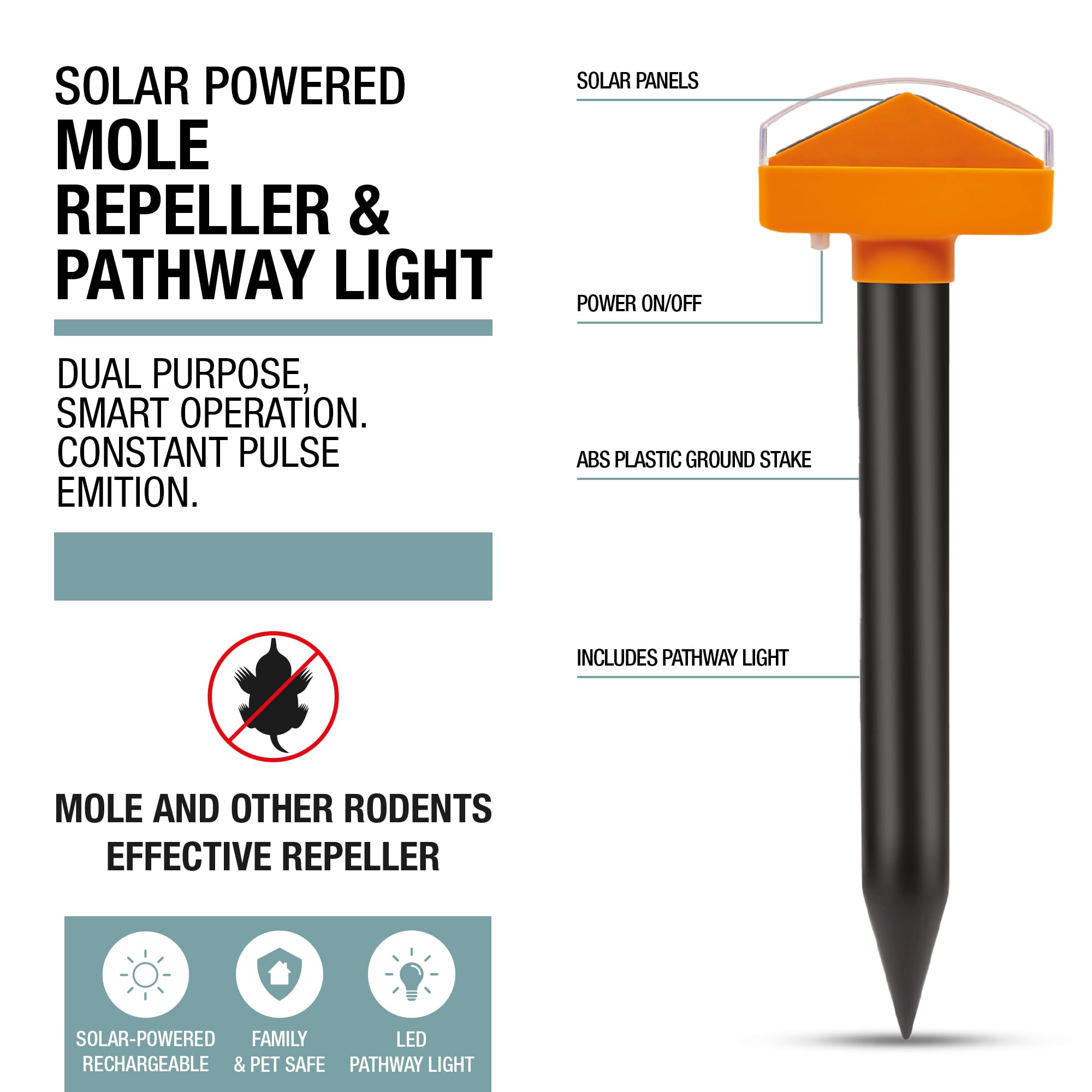 brookstone-solar-powered-mole-repeller-pathway-light-dual-purpose-sonic-deterren image 7