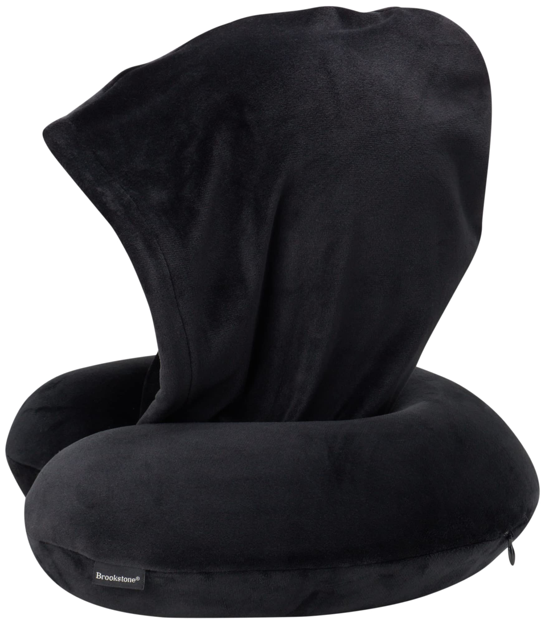 brookstone-neck-travel-pillow-u-shaped-memory-foam-hooded-neck-pillow-with-snap- image 5