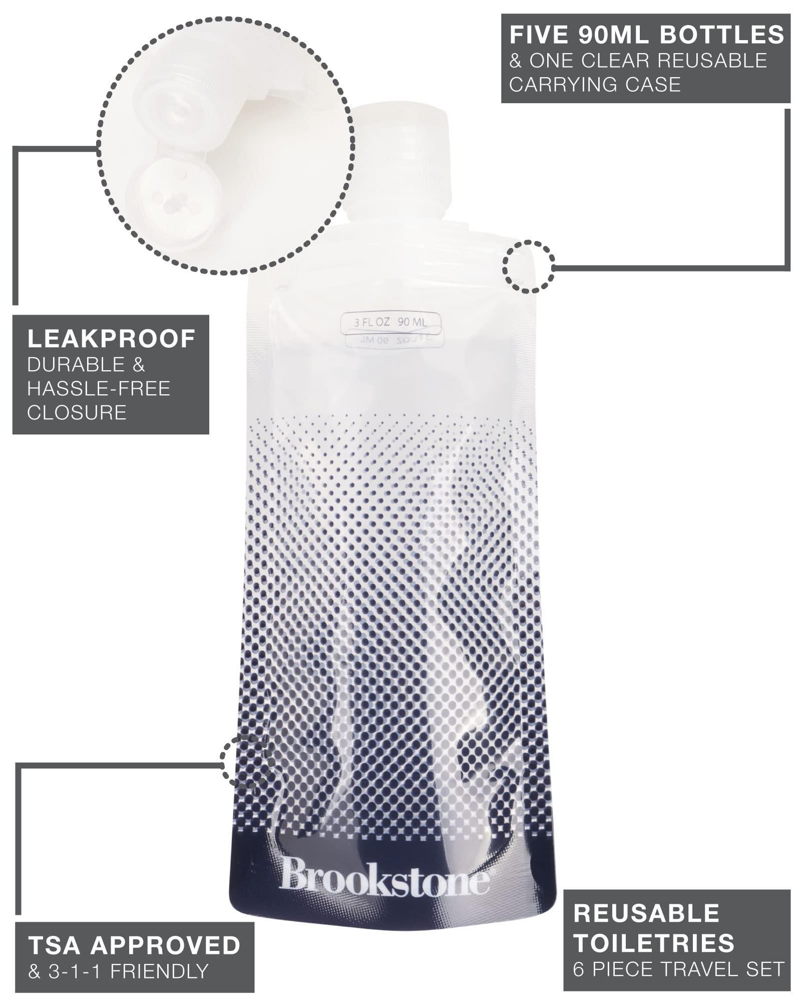 brookstone-travel-bottle-toiletries-set-tsa-approved-6-piece-leakproof-reusable- image 2