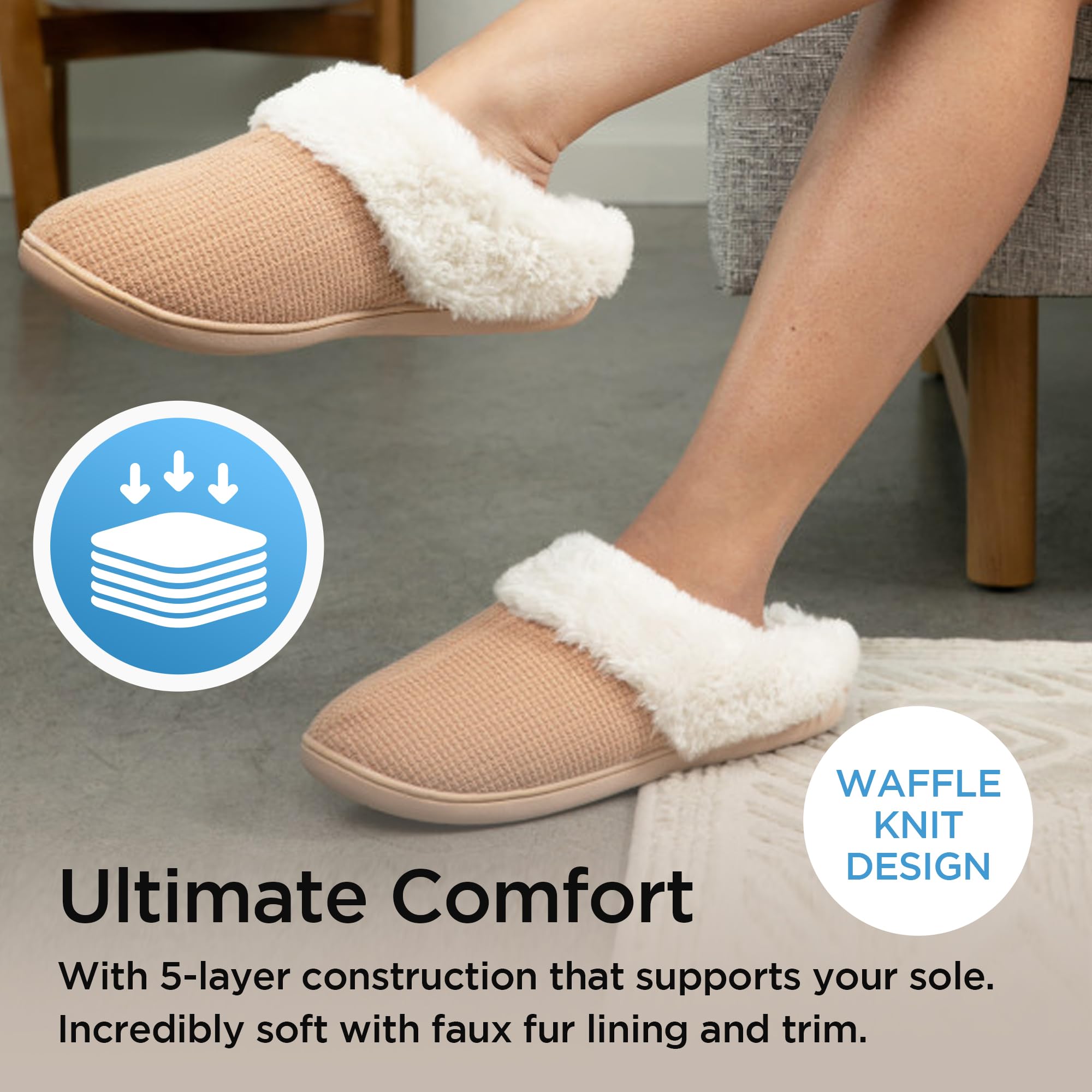 brookstone-classic-comfort-memory-foam-indoor-slippers-for-women-plush-non-slip- image 3