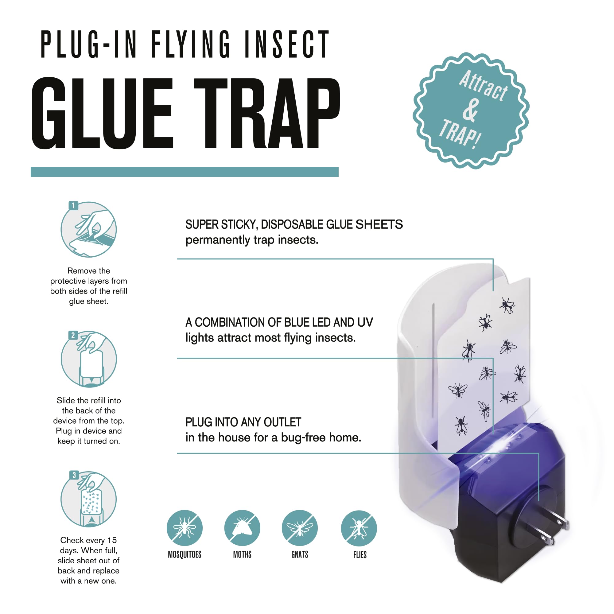 brookstone-plug-in-flying-insect-glue-trap-with-led-and-uv-attractant-and-dispos image 5