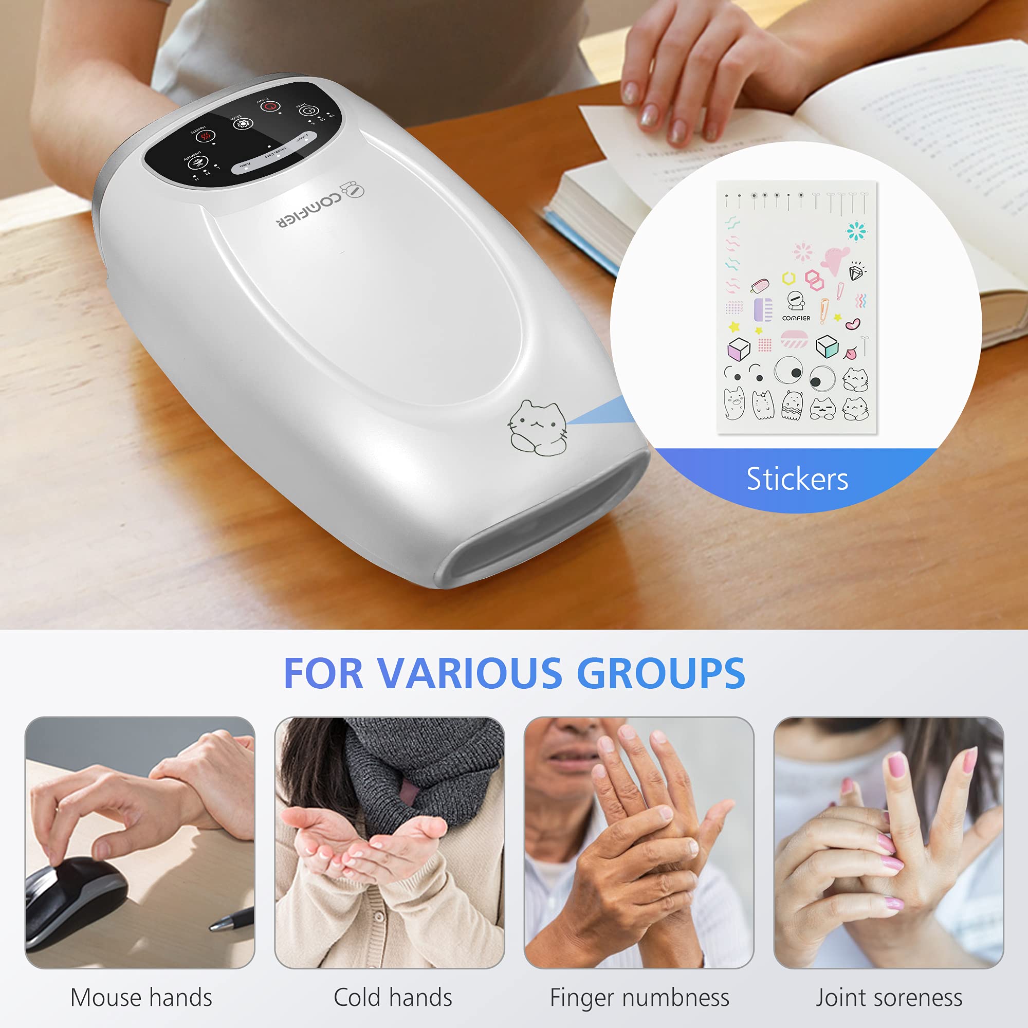 comfier-rechargeable-cordless-hand-massager-with-heat-compression-classic-white image 4