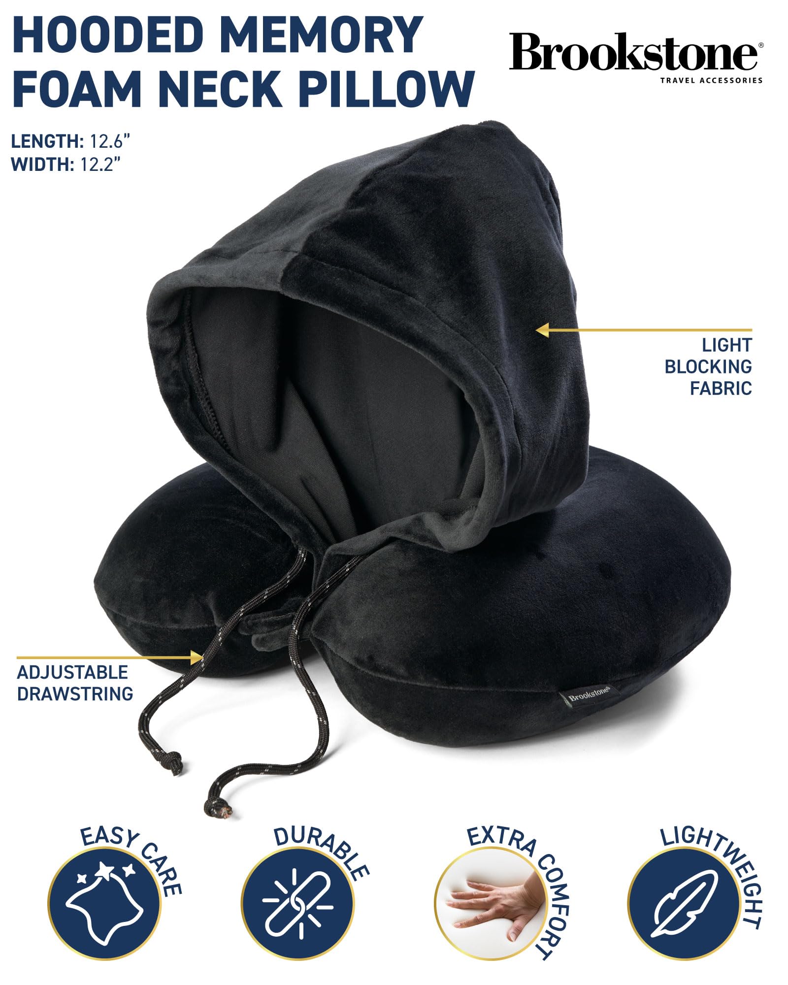 brookstone-neck-travel-pillow-u-shaped-memory-foam-hooded-neck-pillow-with-snap- image 2