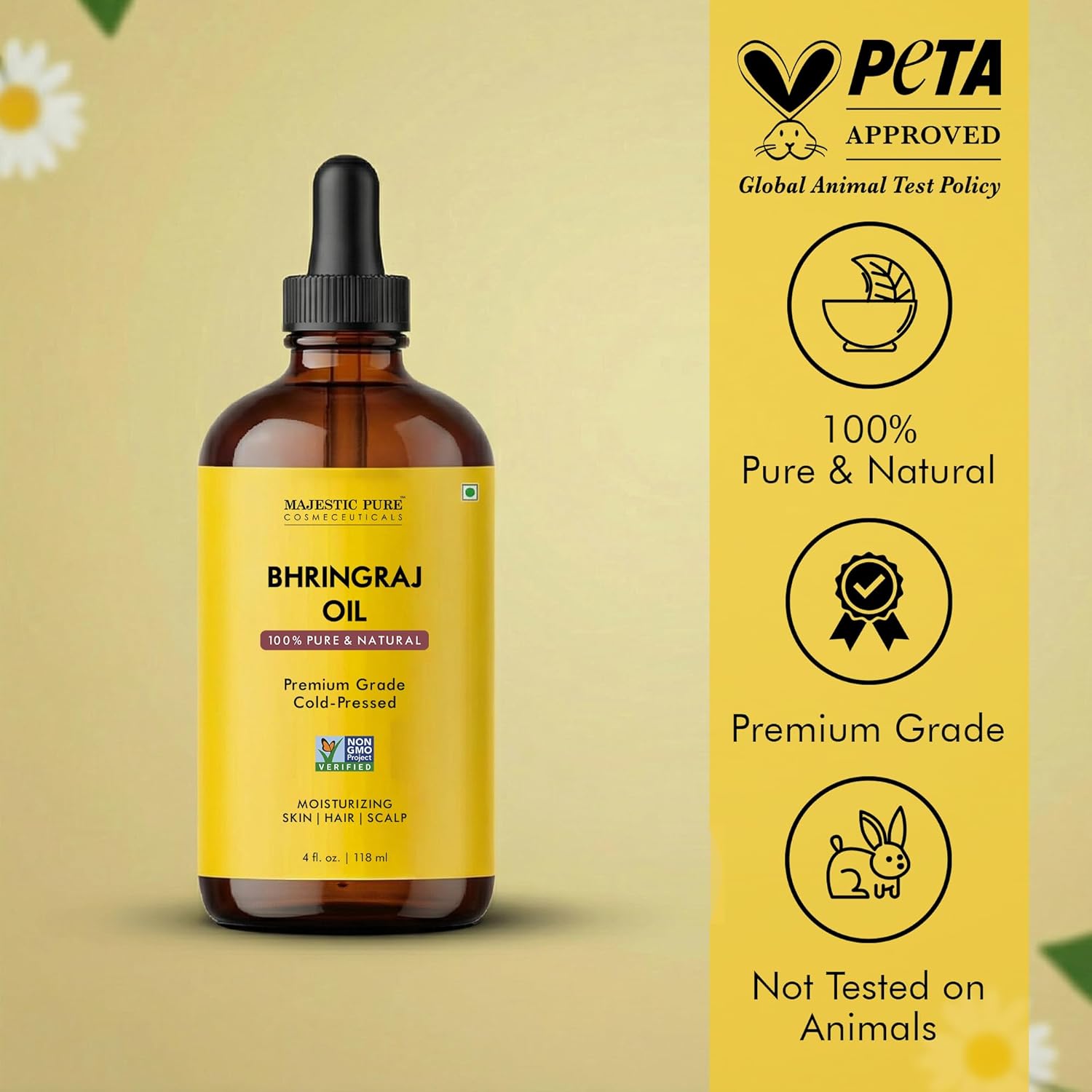majestic-pure-bhringraj-carrier-oil-4-oz-118-ml-with-dropper-traditional-hair-gr image 3
