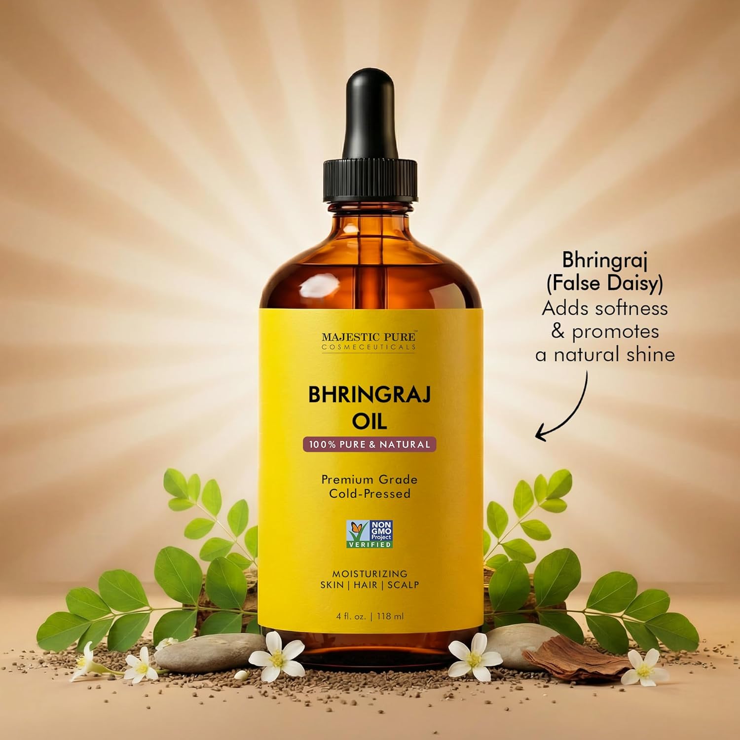 majestic-pure-bhringraj-carrier-oil-4-oz-118-ml-with-dropper-traditional-hair-gr image 4