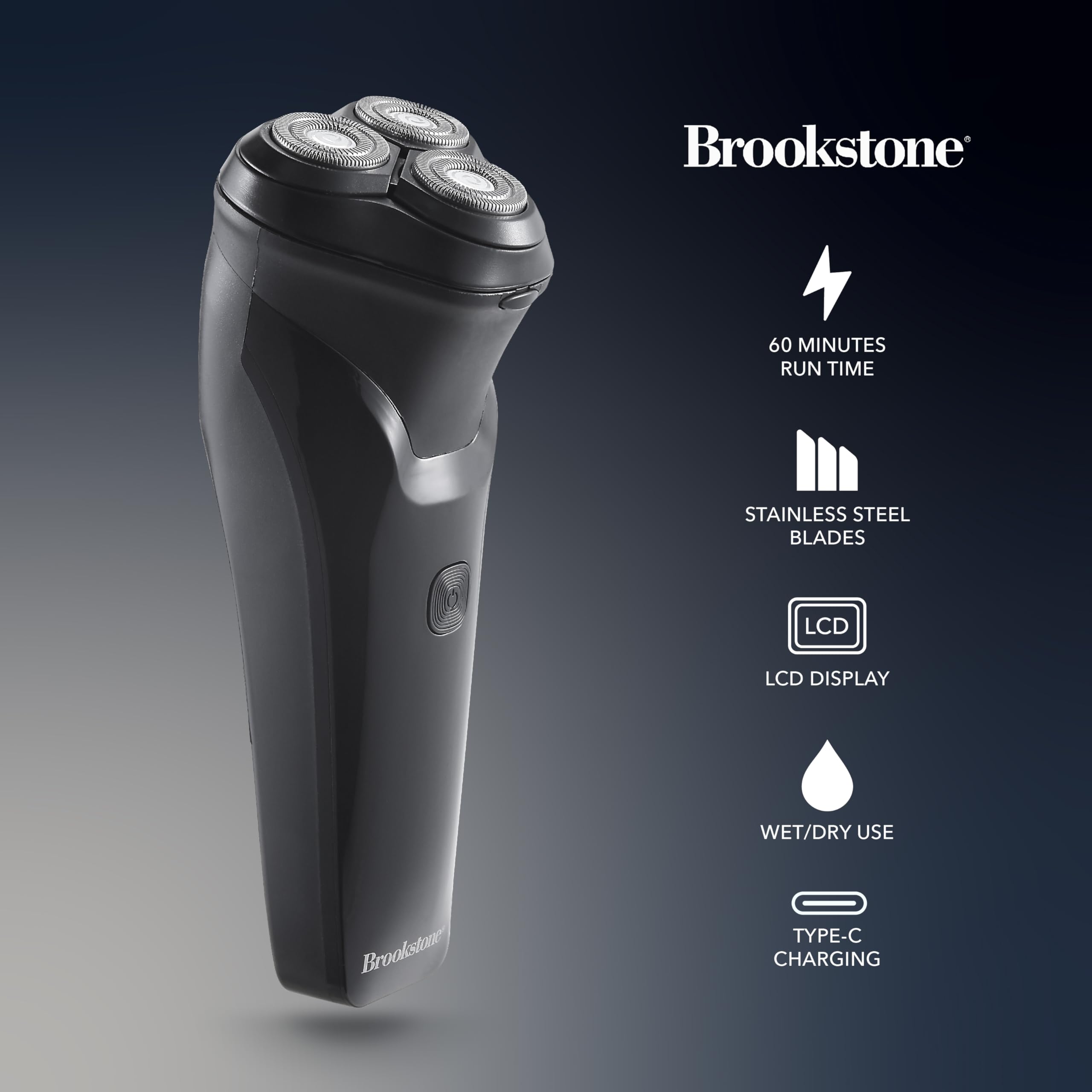 brookstone-3-head-flex-rotary-shaver-pivoting-heads-rechargeable-wet-dry-waterpr image 2