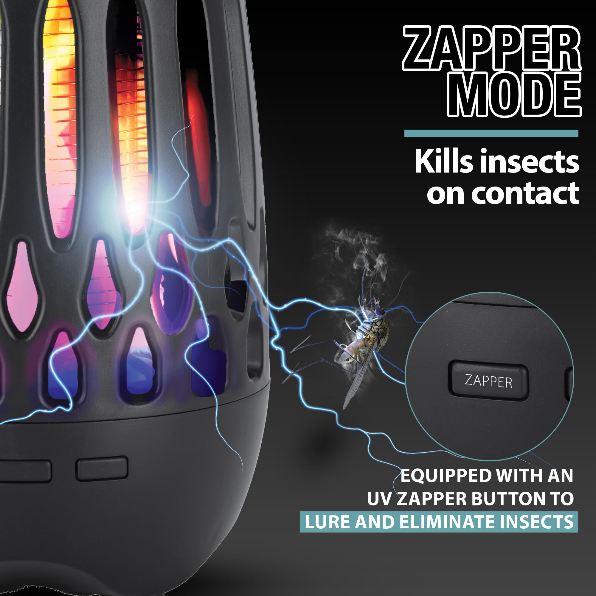 brookstone-uv-bug-zapper-flame-lantern-with-wireless-speaker-3-in-1-outdoor-indo image 4