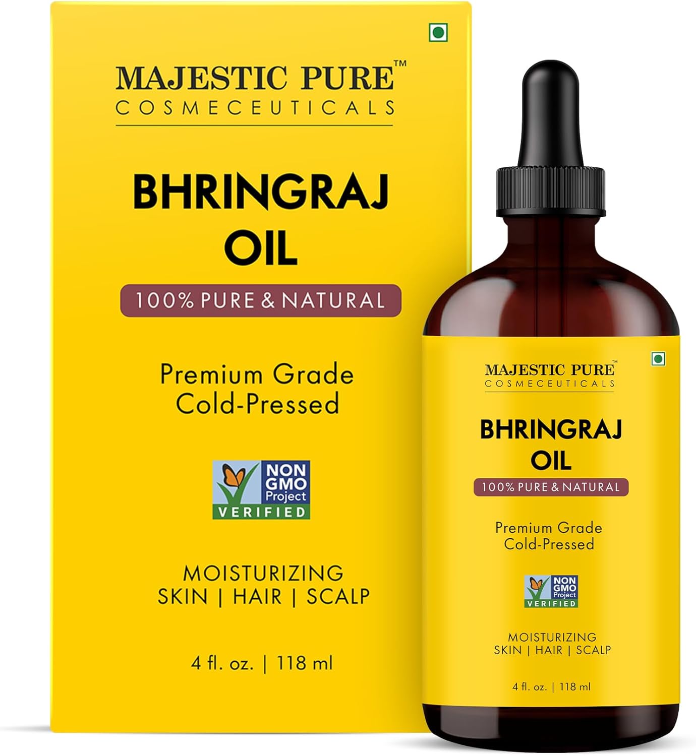 majestic-pure-bhringraj-carrier-oil-4-oz-118-ml-with-dropper-traditional-hair-gr image 1