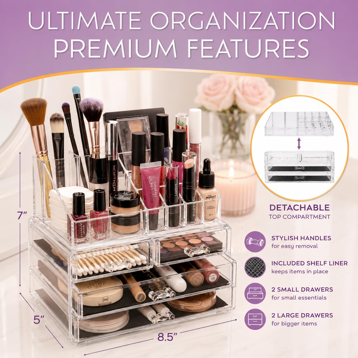 brookstone-makeup-organizer-countertop-acrylic-cosmetic-storage-with-drawers-cle image 5