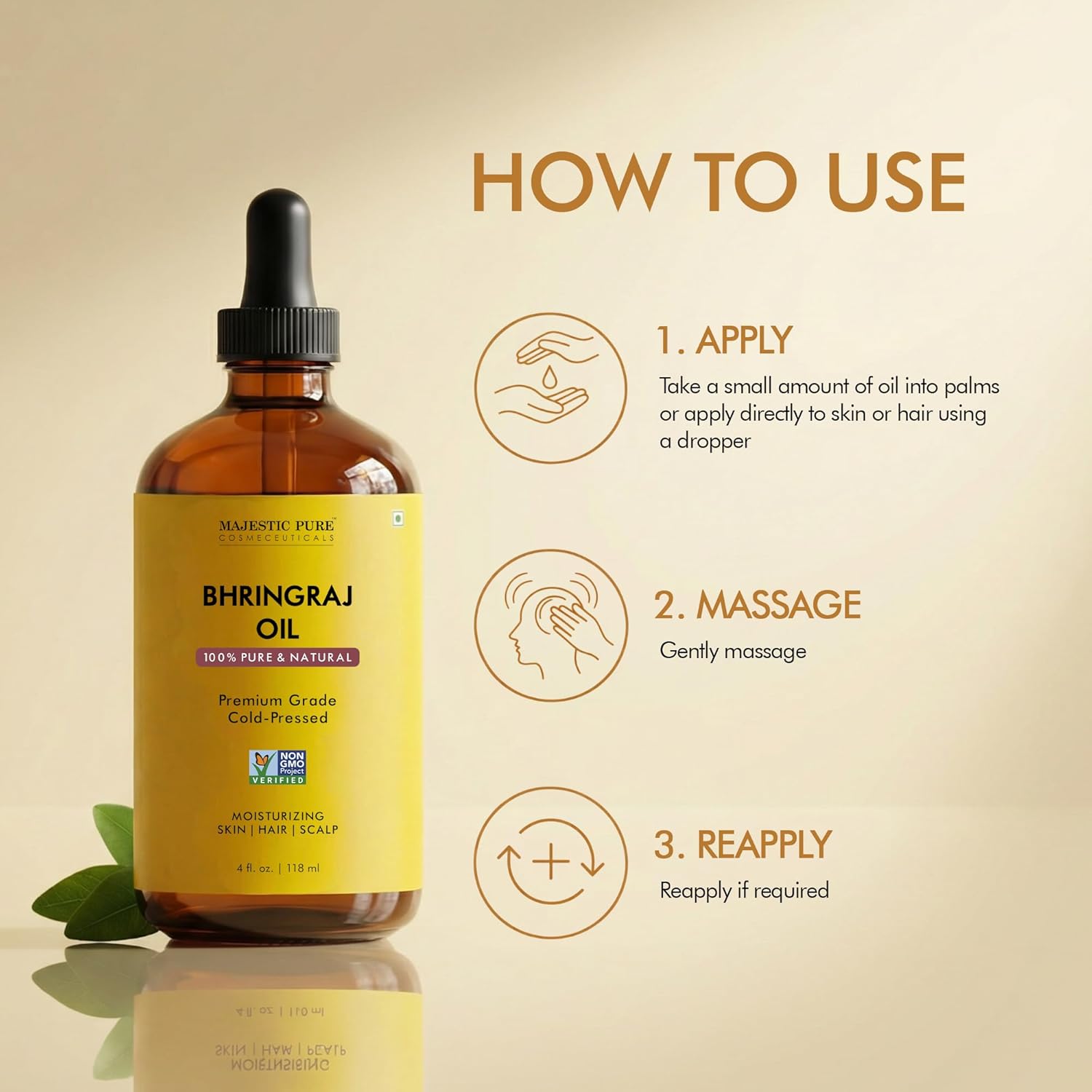 majestic-pure-bhringraj-carrier-oil-4-oz-118-ml-with-dropper-traditional-hair-gr image 7