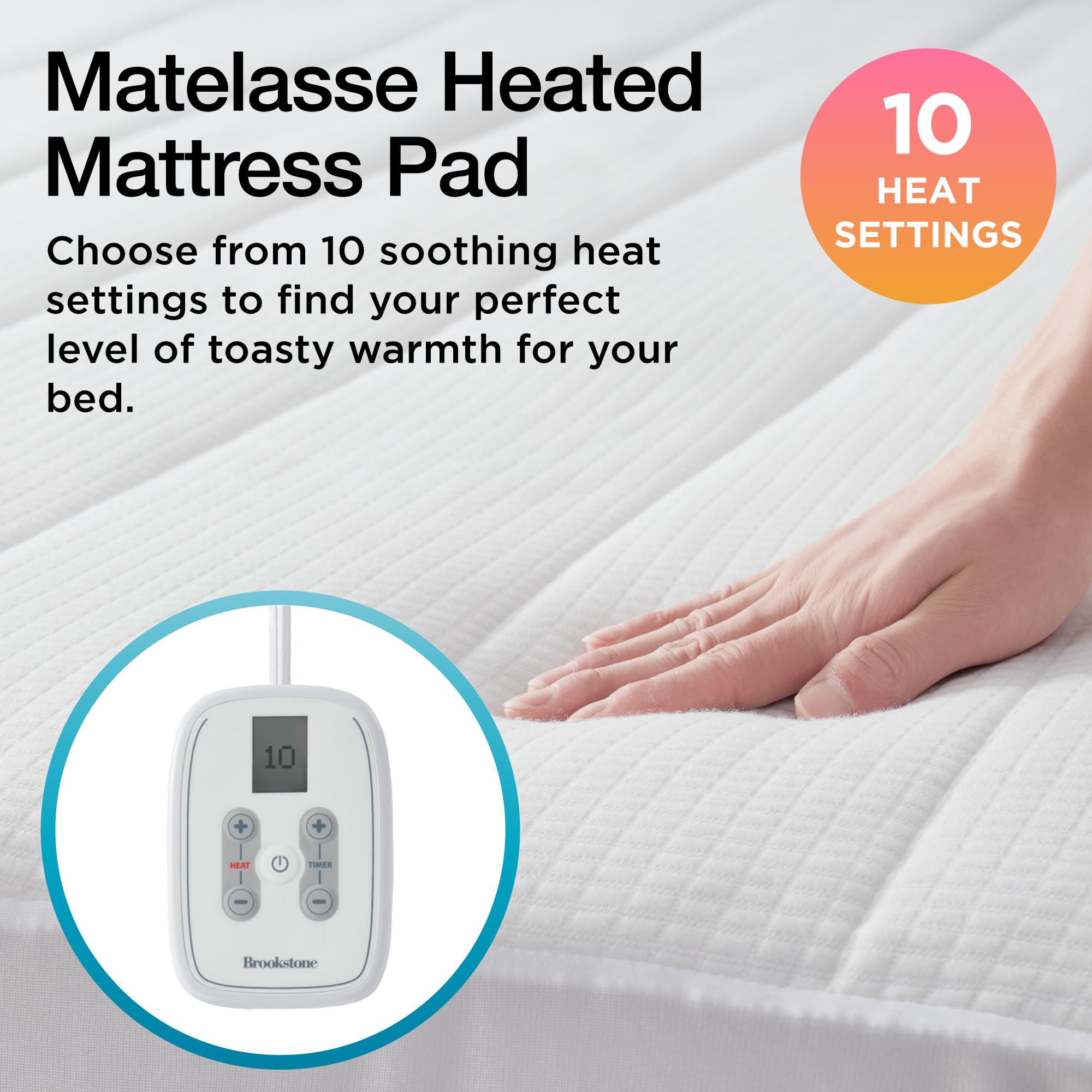 brookstone-matelass-knit-heated-mattress-pad-twin-size-10-heat-settings-auto-shu image 2
