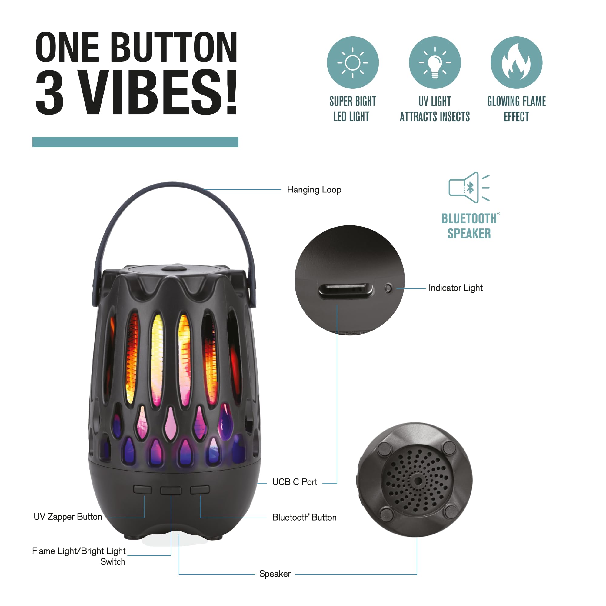 brookstone-uv-bug-zapper-flame-lantern-with-wireless-speaker-3-in-1-outdoor-indo image 6