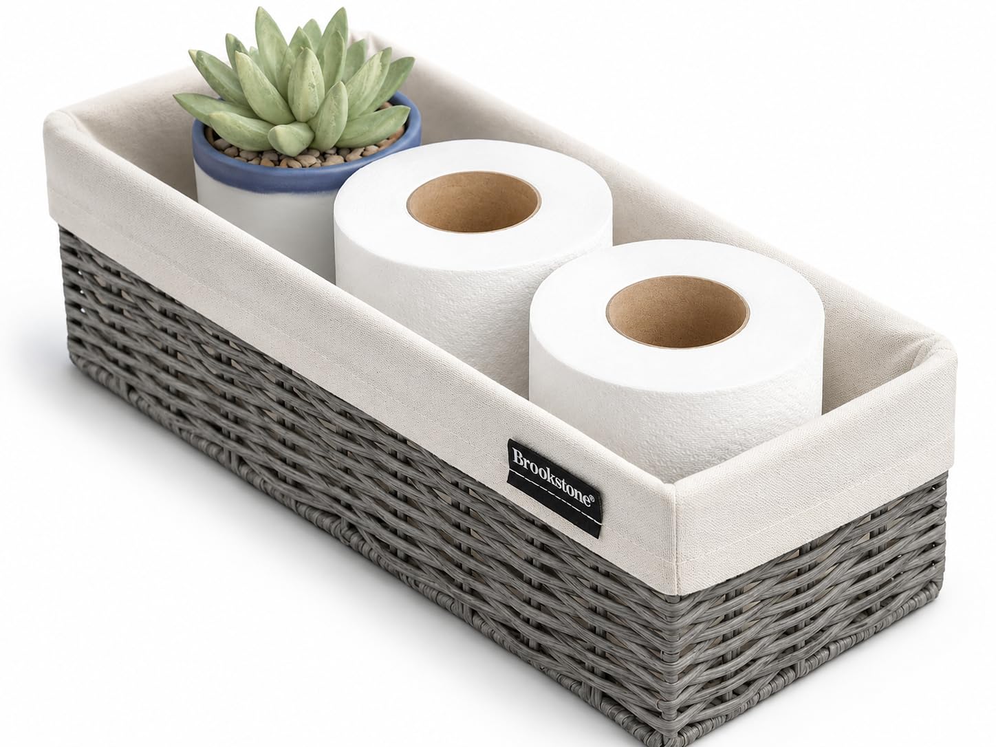 brookstone-over-the-toilet-tank-wicker-storage-basket-set-2-pack-grey-with-fabri image 6
