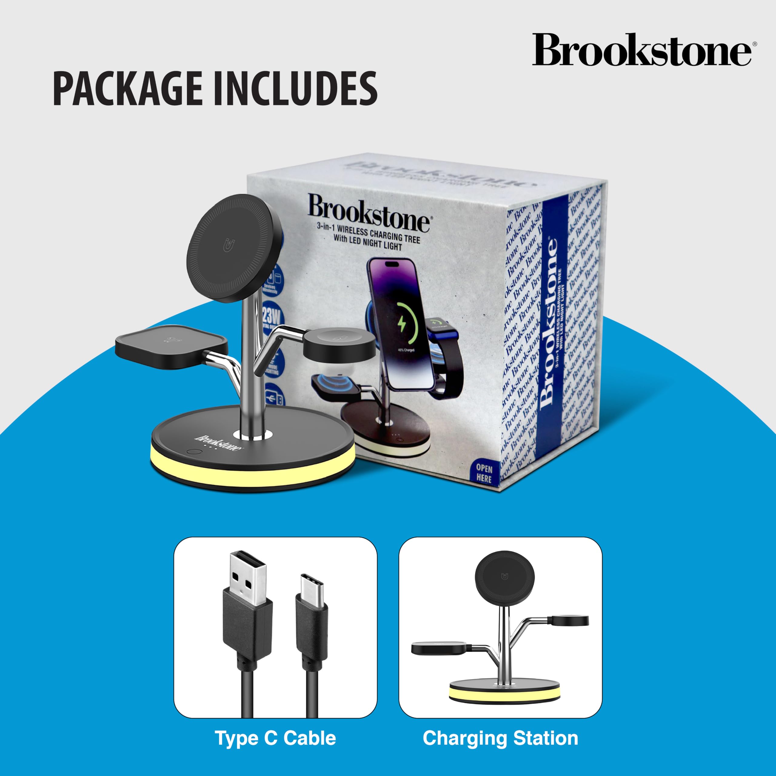 brookstone-3-in-1-wireless-charging-station-for-magsafe-fast-charges-iphone-appl image 6