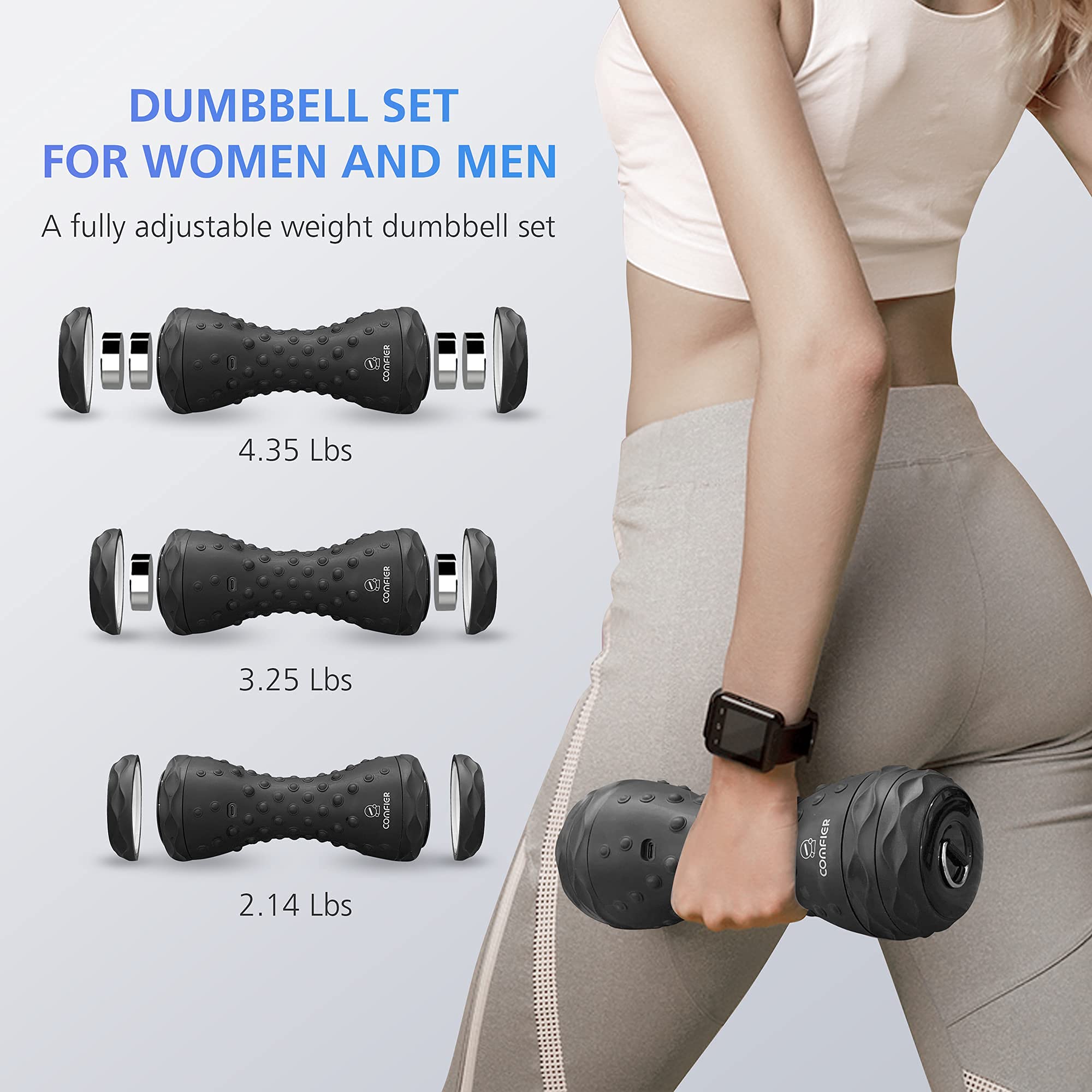 comfier-adjustable-dumbbell-with-vibration-massage-foam-roller-2-14-4-35-lbs-ant image 6